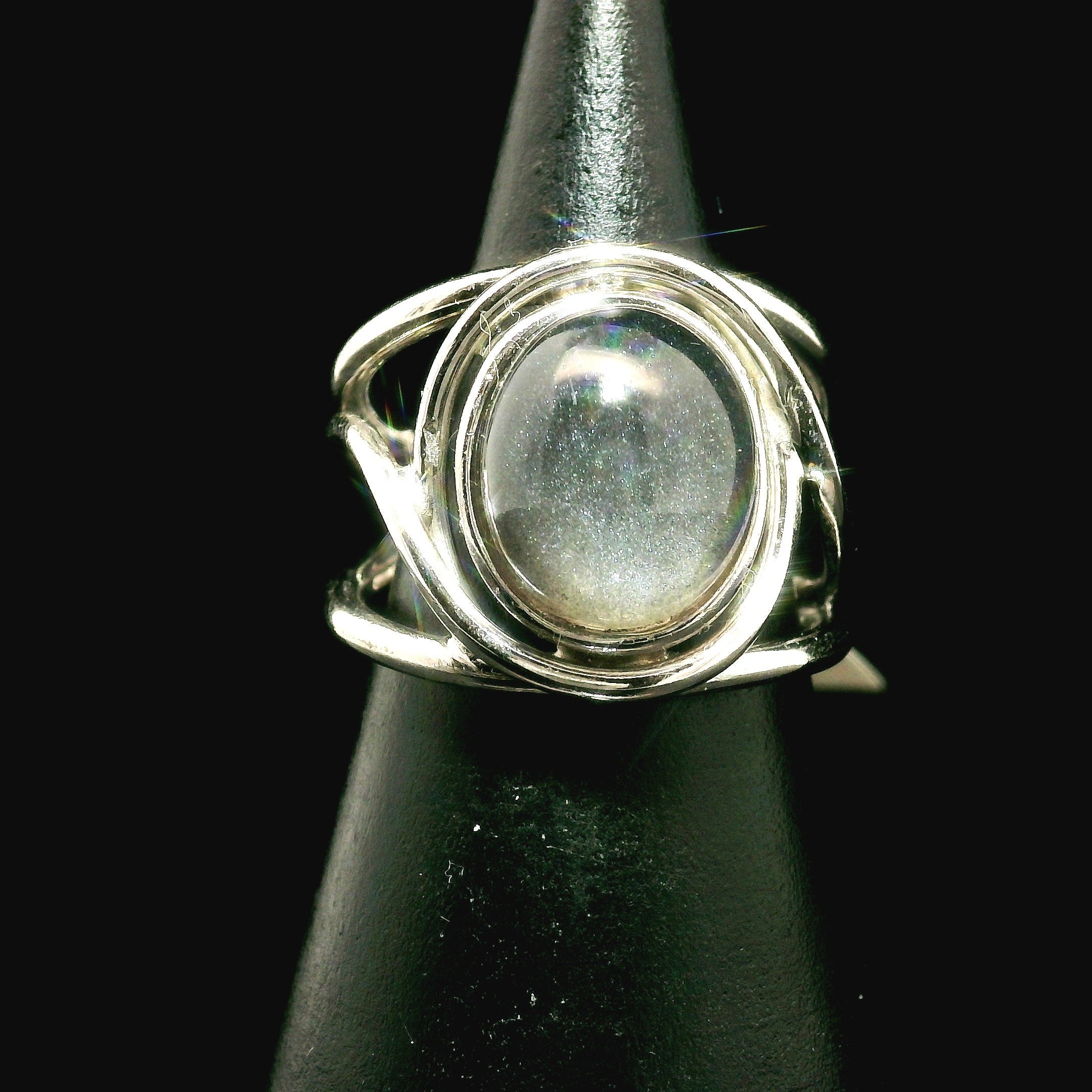 Silver in Quartz Cuff Ring .925 Silver for Clearing Energy, Manifestation and Protection