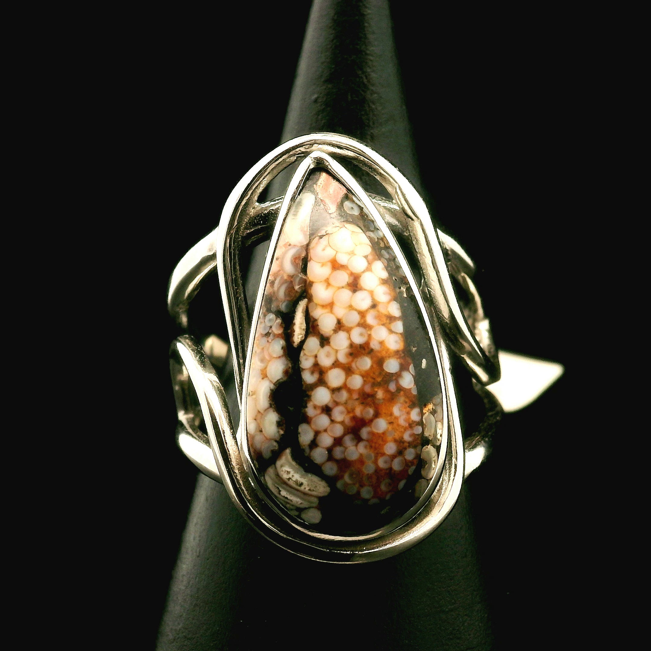 Snakeskin Stone Cuff Ring .925 Silver for Emotional Support, Joy and Self Worth