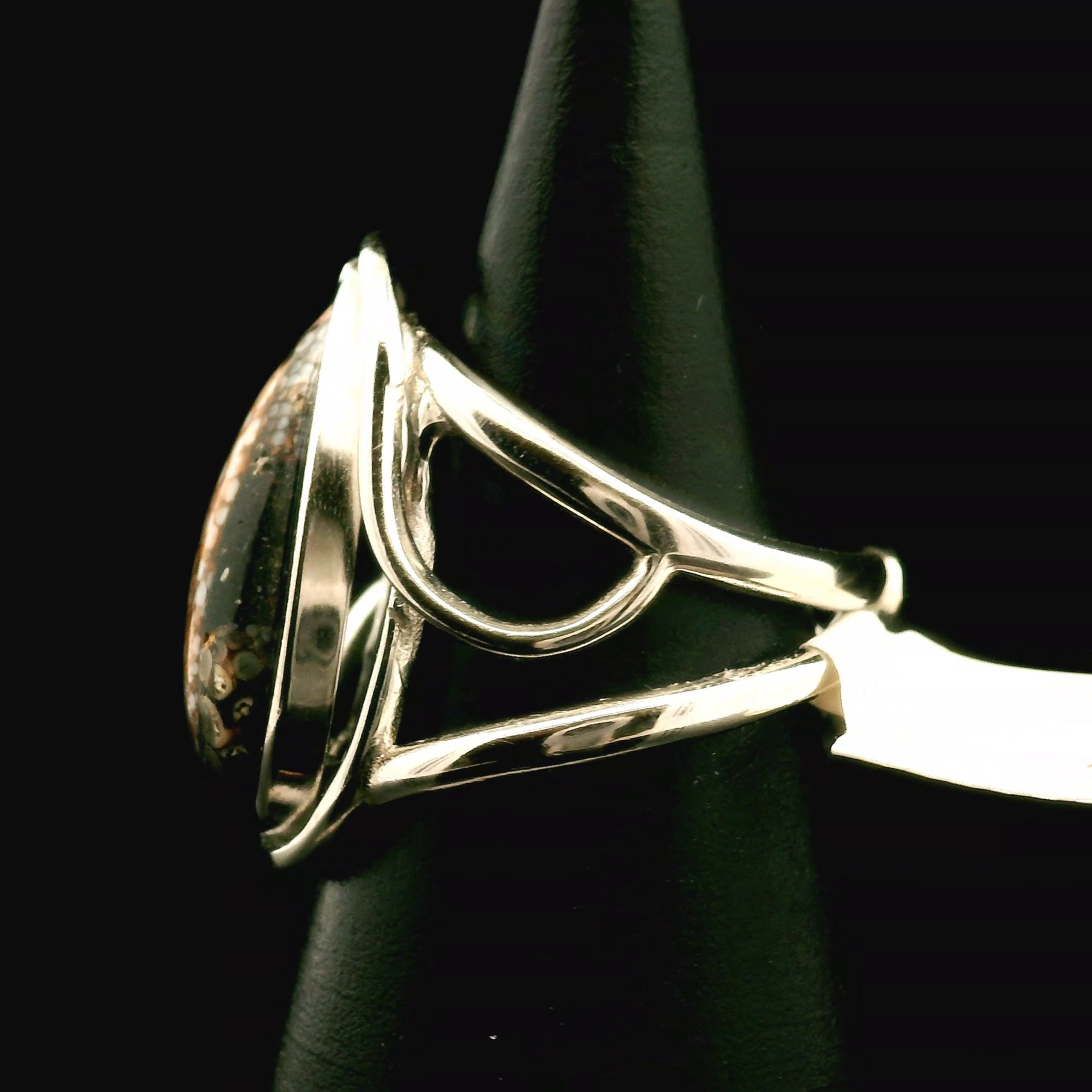 Snakeskin Stone Cuff Ring .925 Silver for Emotional Support, Joy and Self Worth