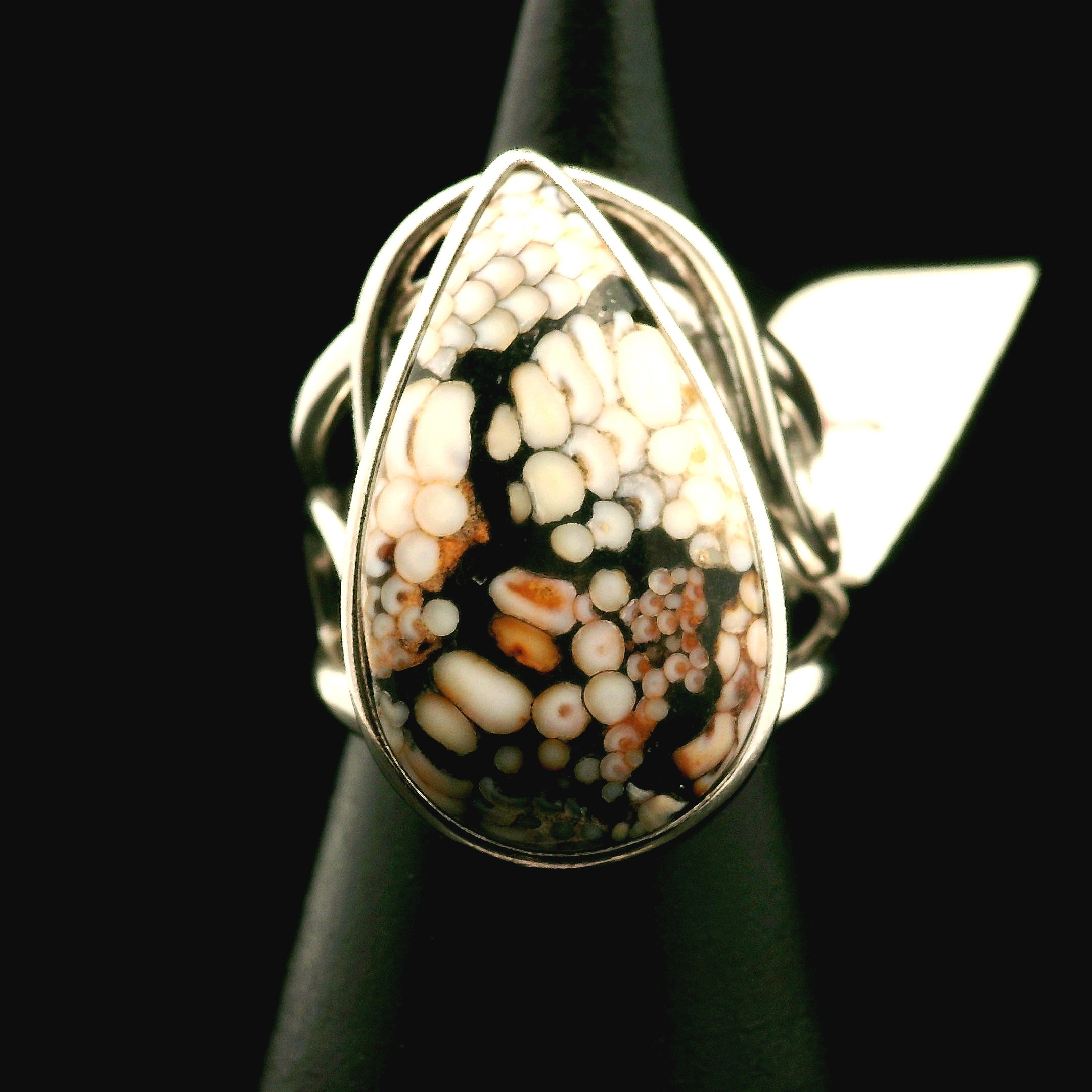 Snakeskin Stone Cuff Ring .925 Silver for Emotional Support, Joy and Self Worth