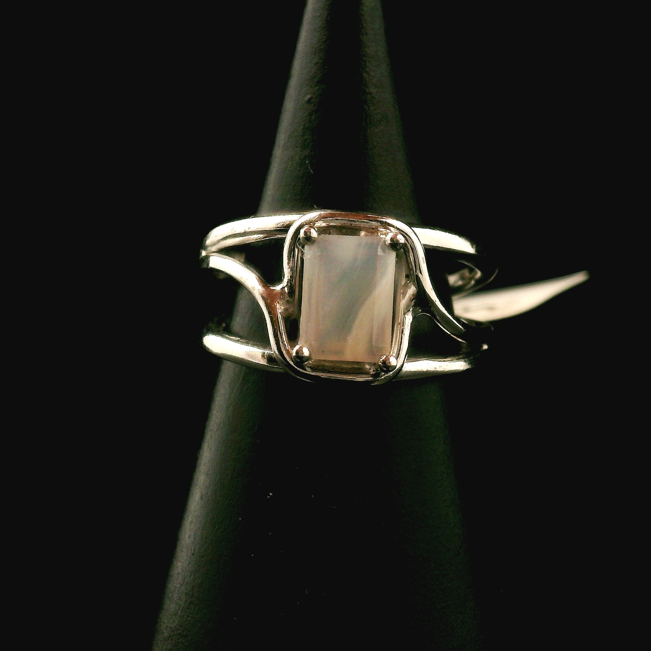 Botswana Agate Faceted Midi Cuff Ring .925 Silver for Hope, Protection and Strength