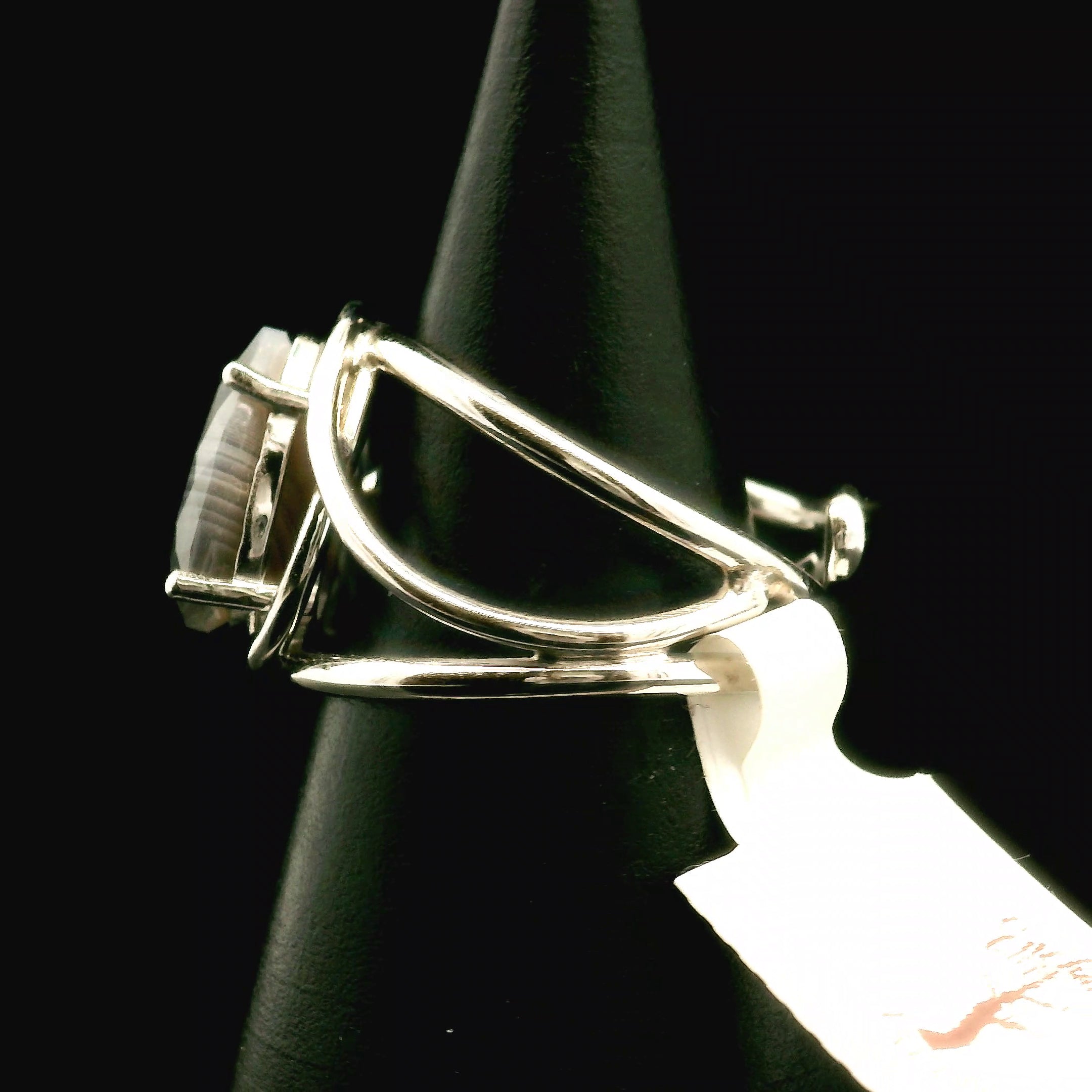 Botswana Agate Faceted Cuff Ring .925 Silver for Hope, Protection and Strength