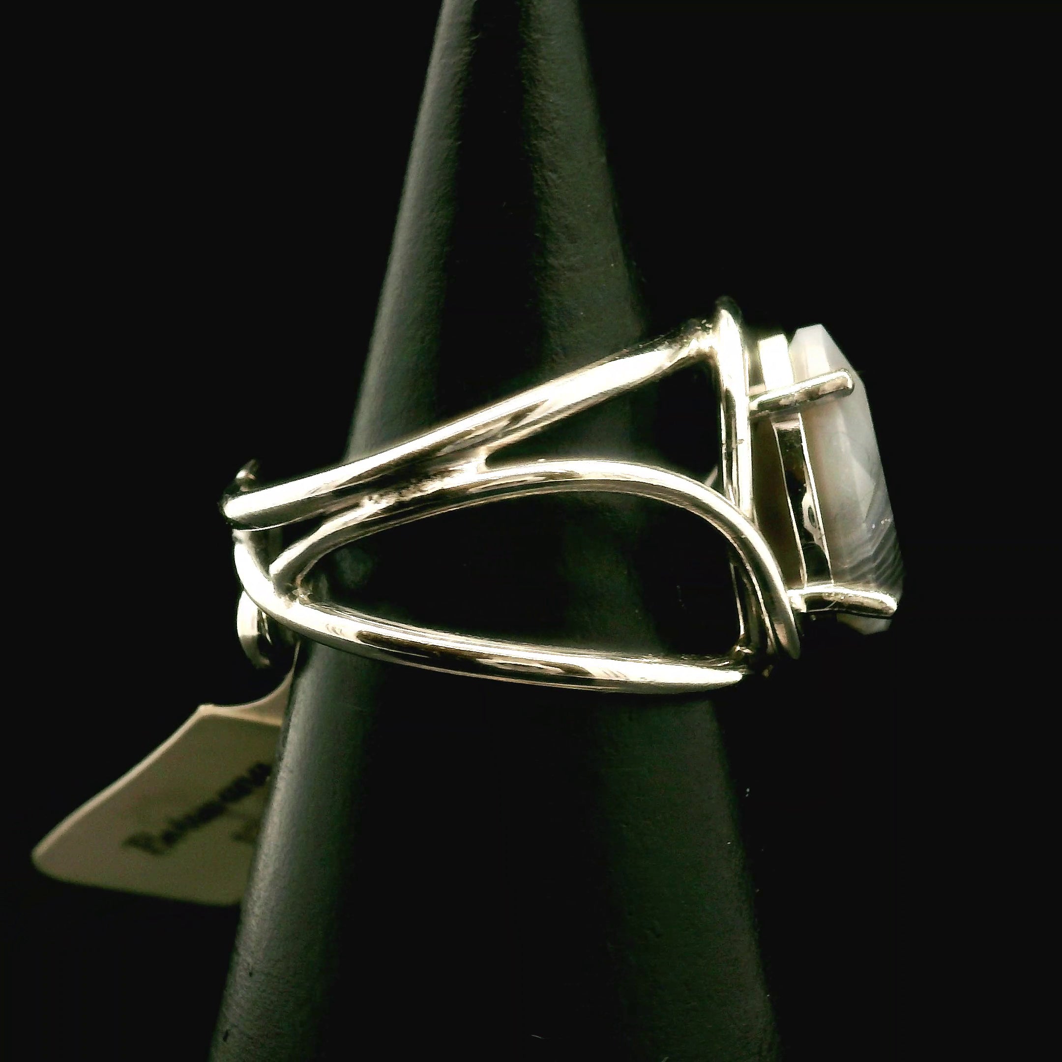 Botswana Agate Faceted Cuff Ring .925 Silver for Hope, Protection and Strength