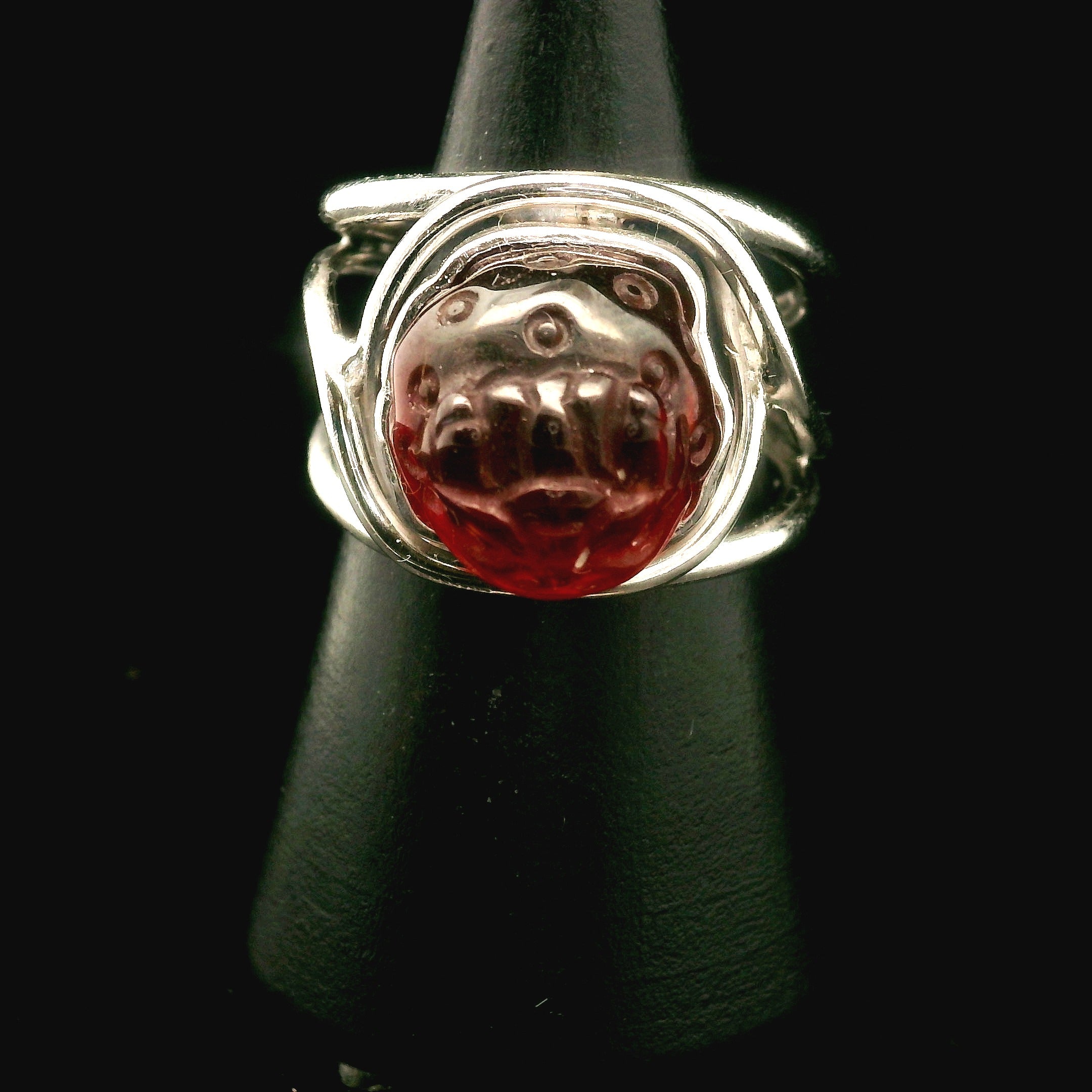 Hessonite Garnet Money Toad Cuff Ring in .925 Silver for Manifesting Love and Success in your Career, Protection and Wealth