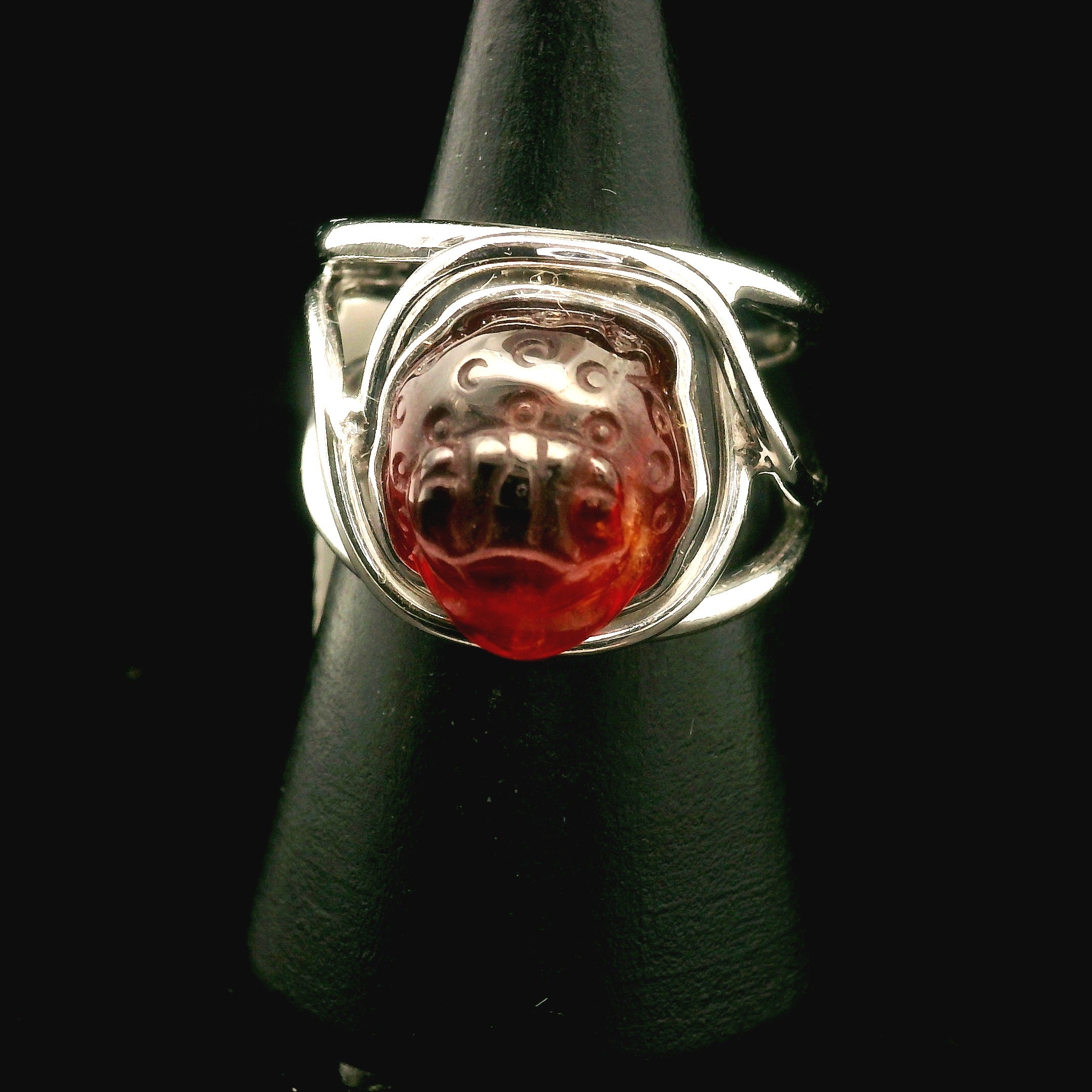 Hessonite Garnet Money Toad Cuff Ring in .925 Silver for Manifesting Love and Success in your Career, Protection and Wealth