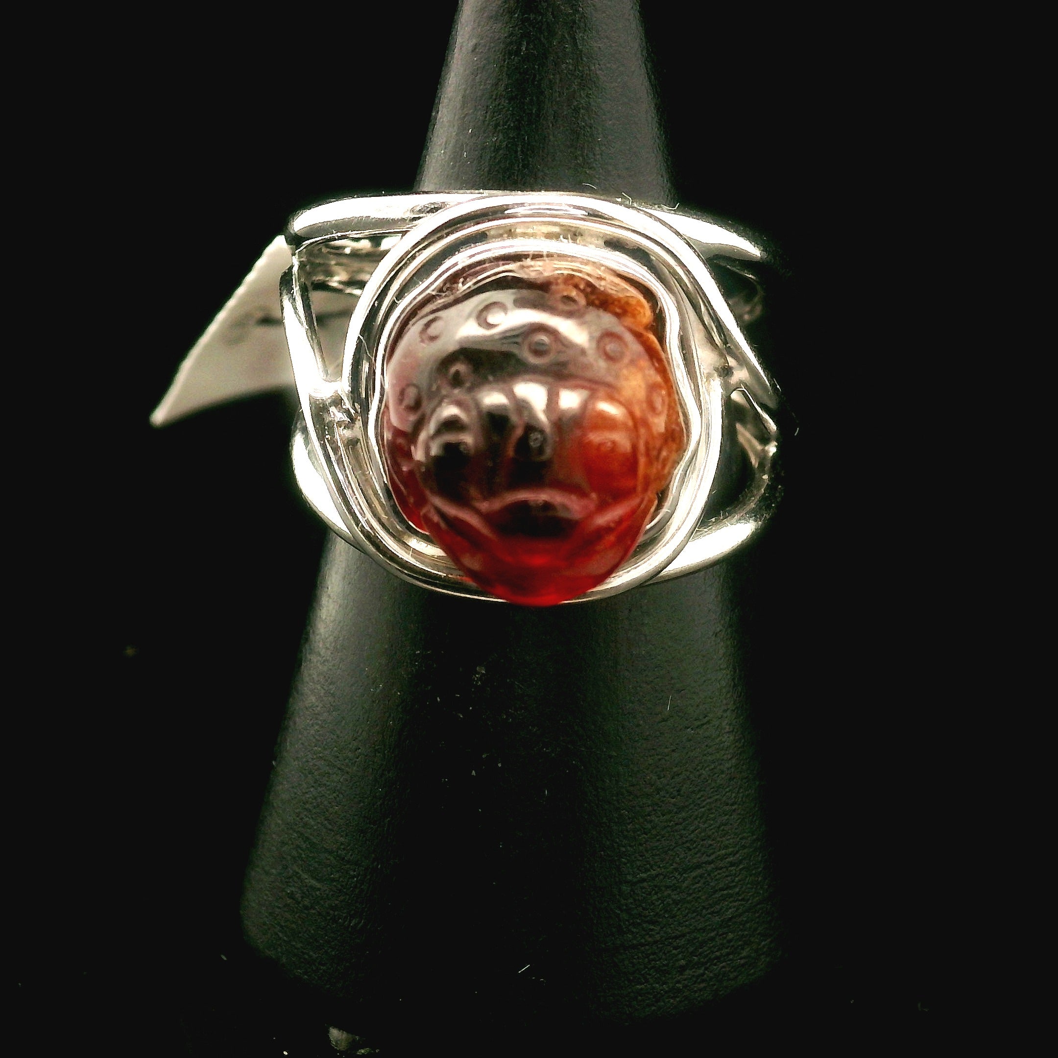 Hessonite Garnet Money Toad Cuff Ring in .925 Silver for Manifesting Love and Success in your Career, Protection and Wealth