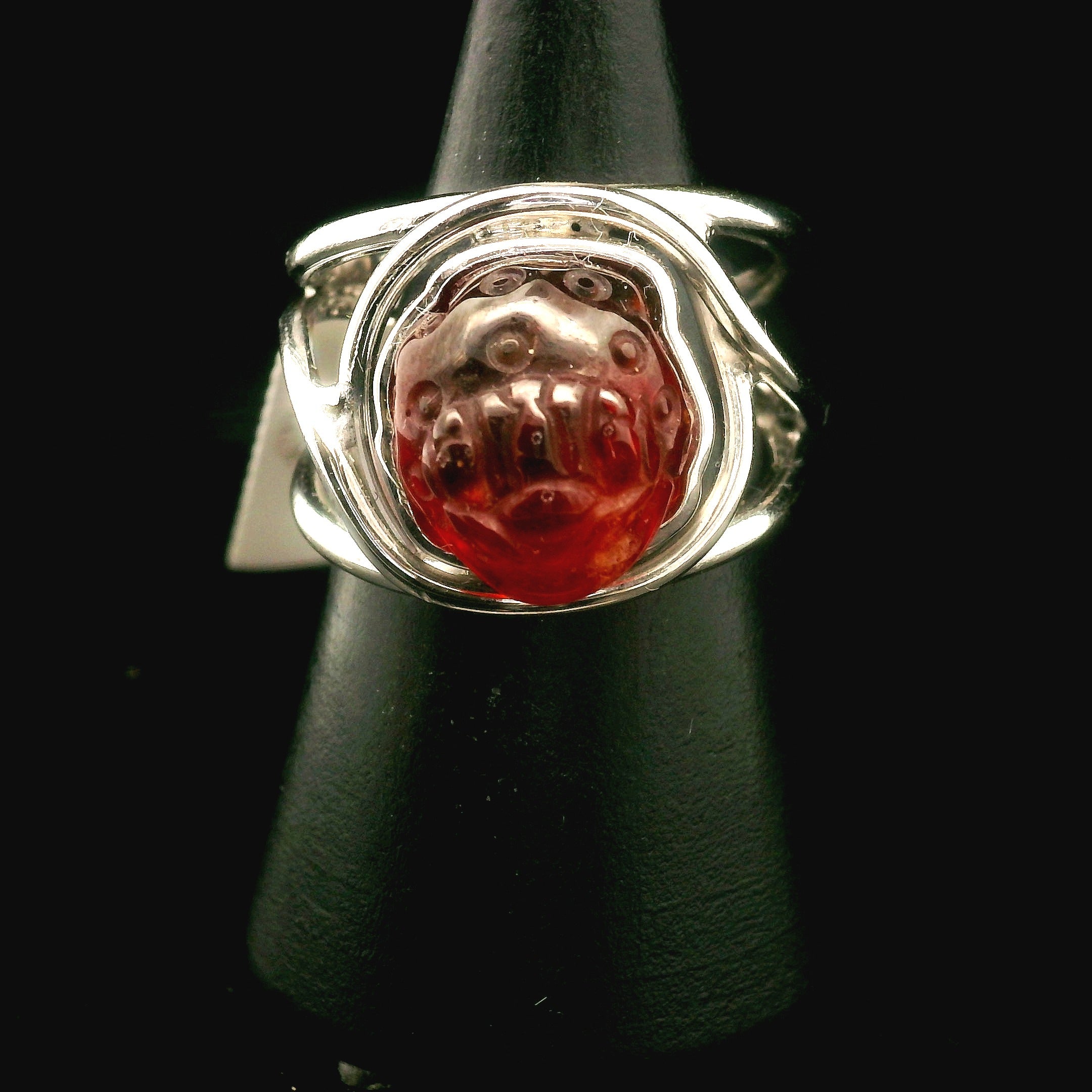 Hessonite Garnet Money Toad Cuff Ring in .925 Silver for Manifesting Love and Success in your Career, Protection and Wealth