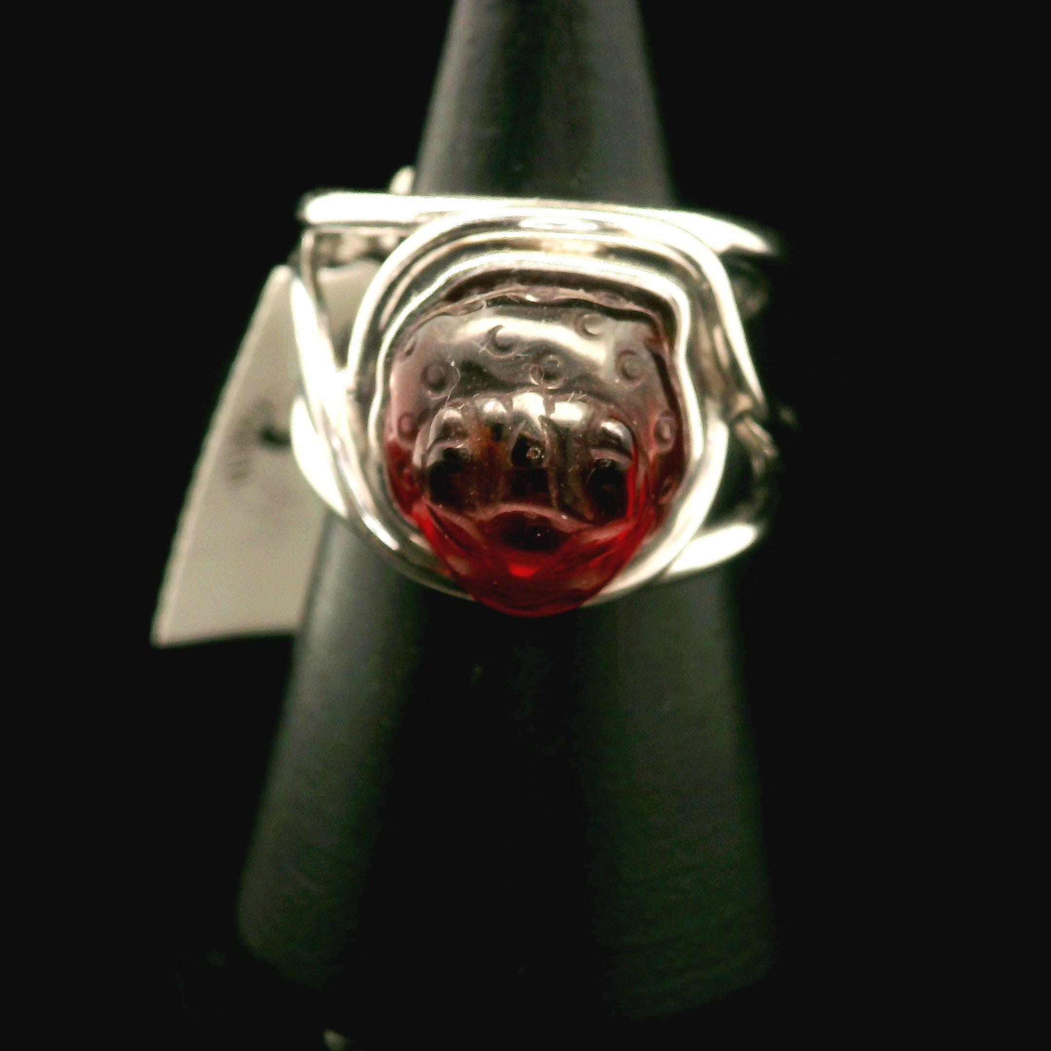 Hessonite Garnet Money Toad Cuff Ring in .925 Silver for Manifesting Love and Success in your Career, Protection and Wealth