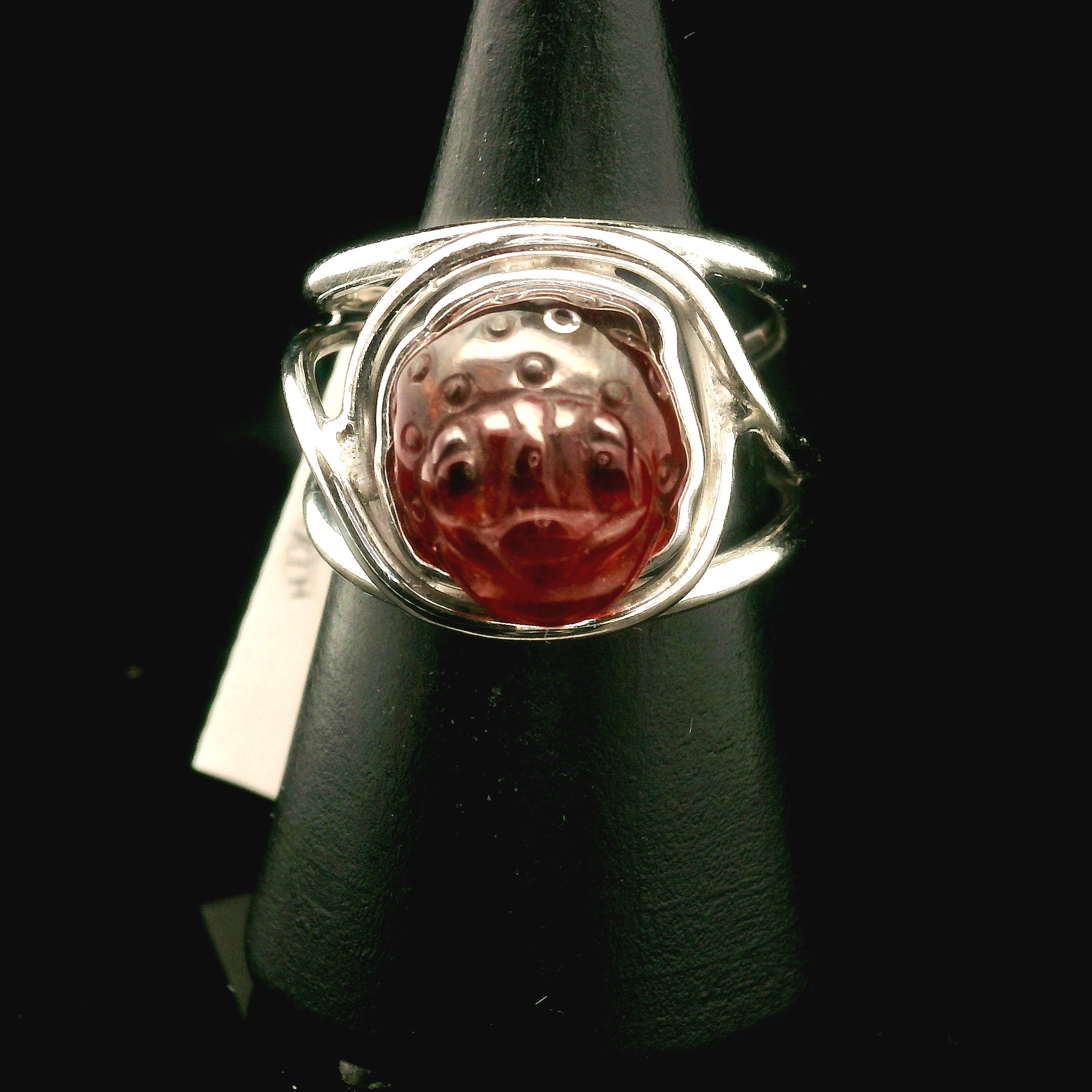 Hessonite Garnet Money Toad Cuff Ring in .925 Silver for Manifesting Love and Success in your Career, Protection and Wealth
