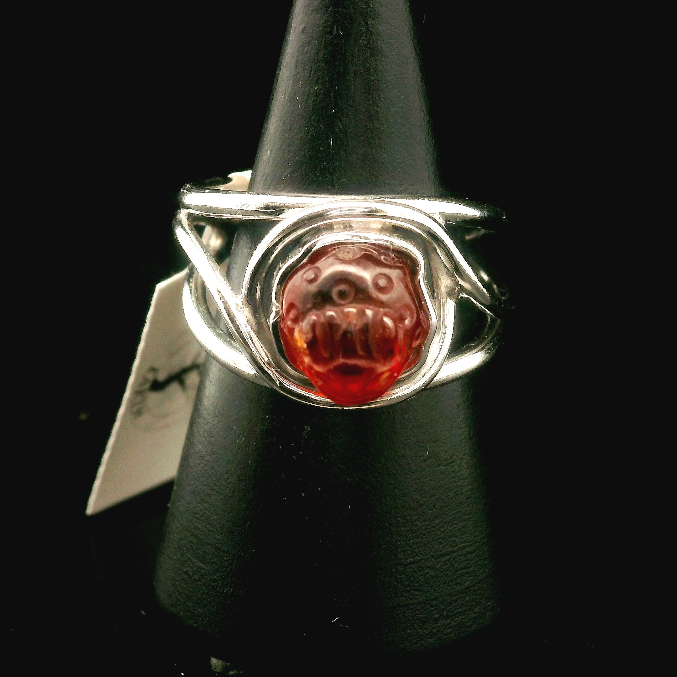 Hessonite Garnet Money Toad Cuff Ring in .925 Silver for Manifesting Love and Success in your Career, Protection and Wealth