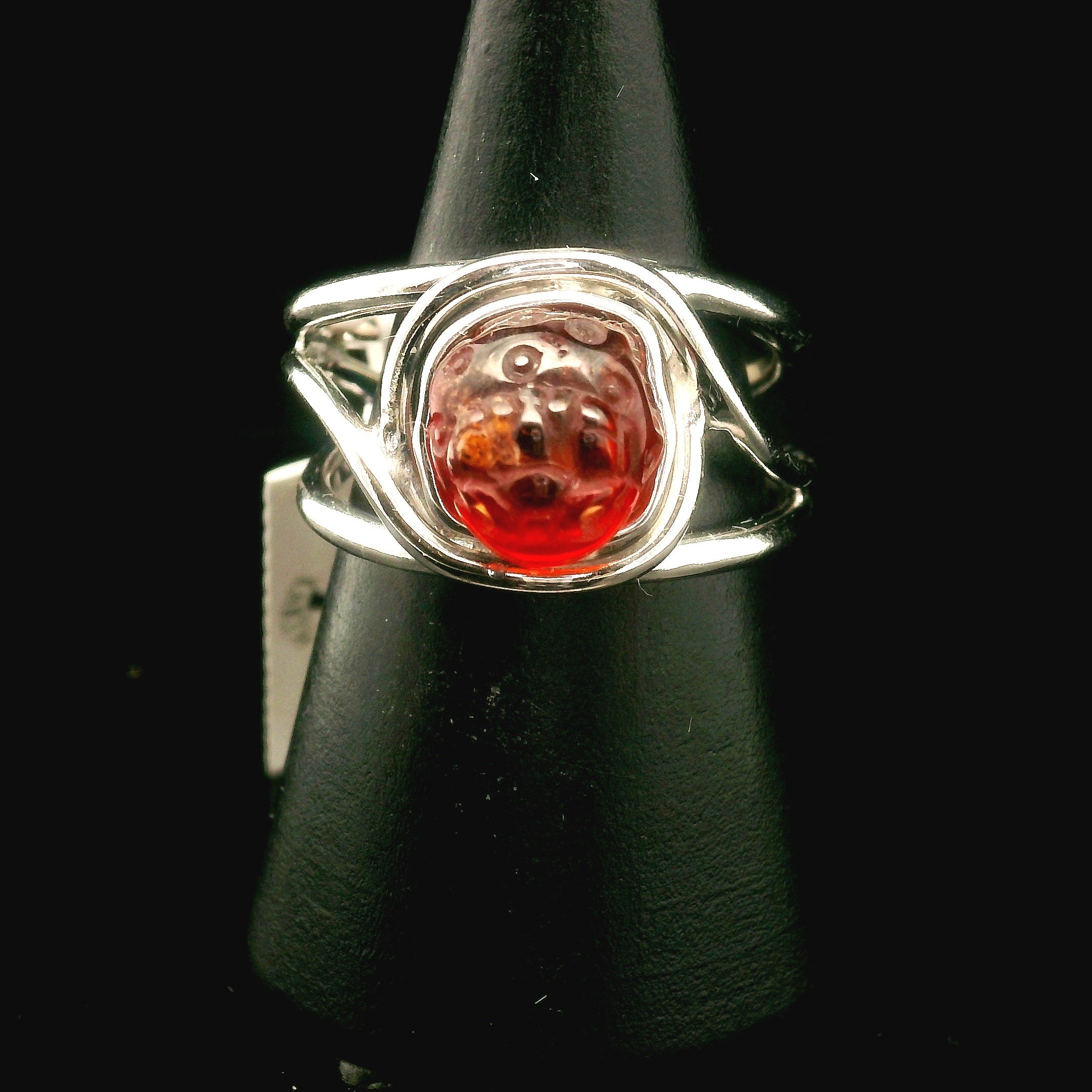 Hessonite Garnet Money Toad Cuff Ring in .925 Silver for Manifesting Love and Success in your Career, Protection and Wealth