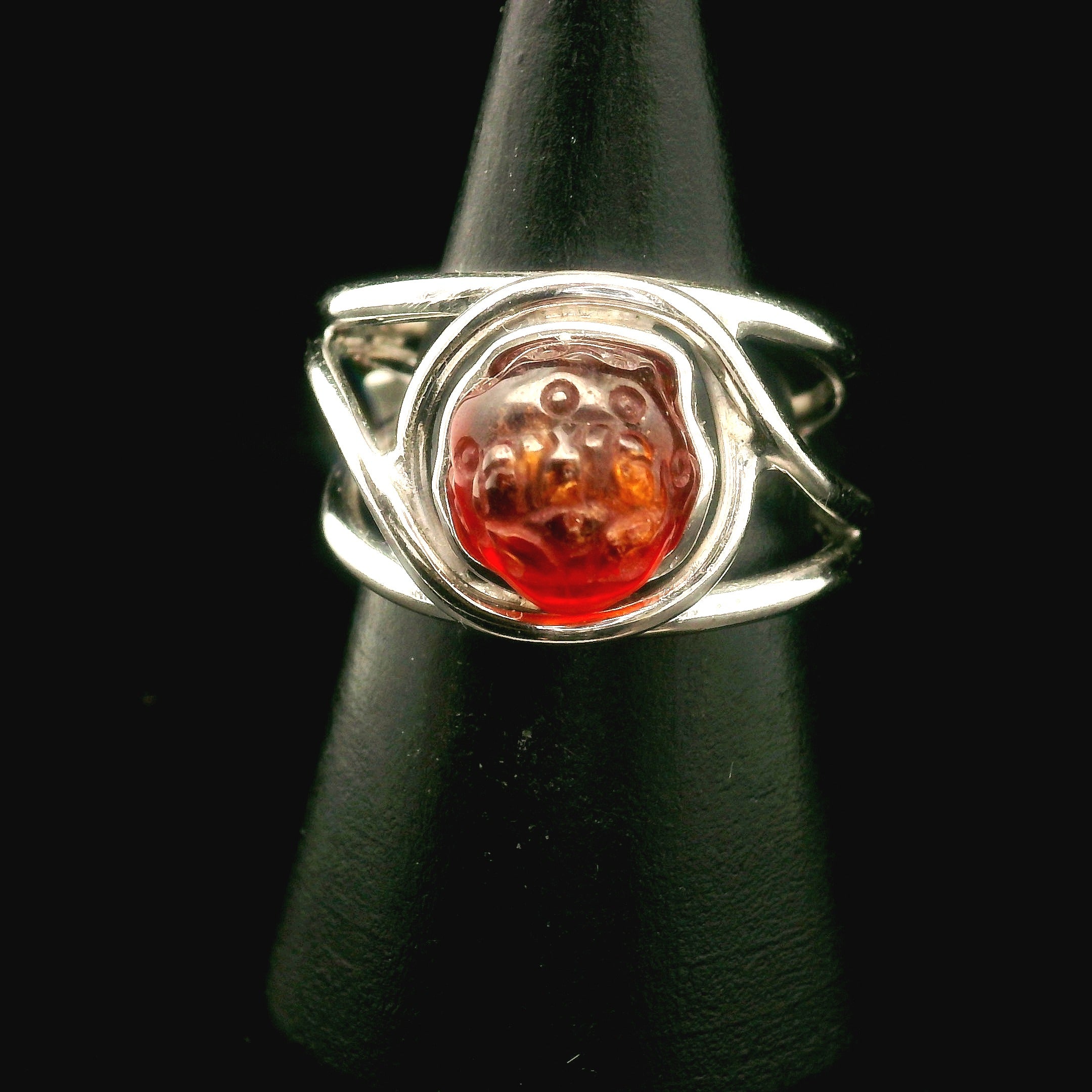 Hessonite Garnet Money Toad Cuff Ring in .925 Silver for Manifesting Love and Success in your Career, Protection and Wealth