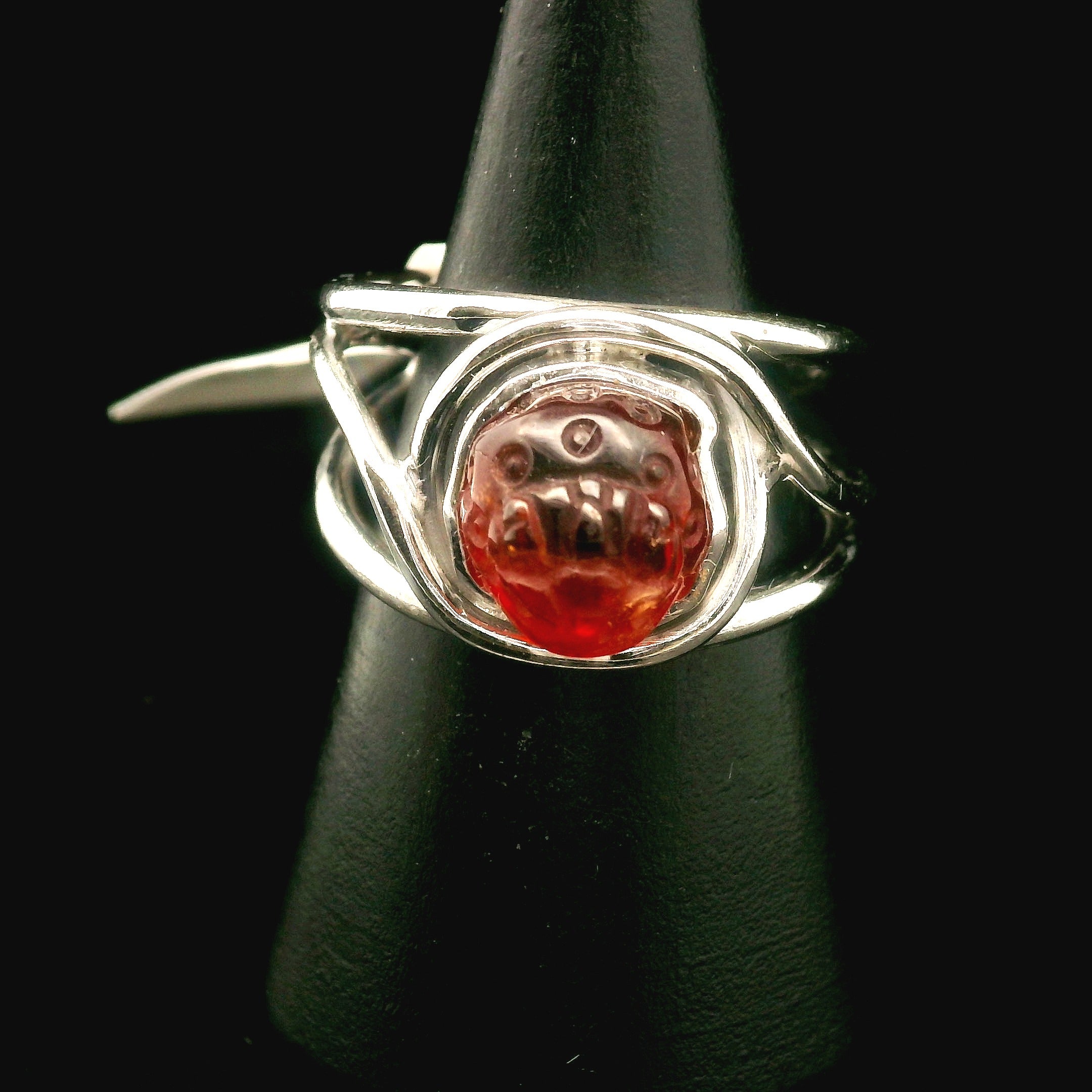 Hessonite Garnet Money Toad Cuff Ring in .925 Silver for Manifesting Love and Success in your Career, Protection and Wealth