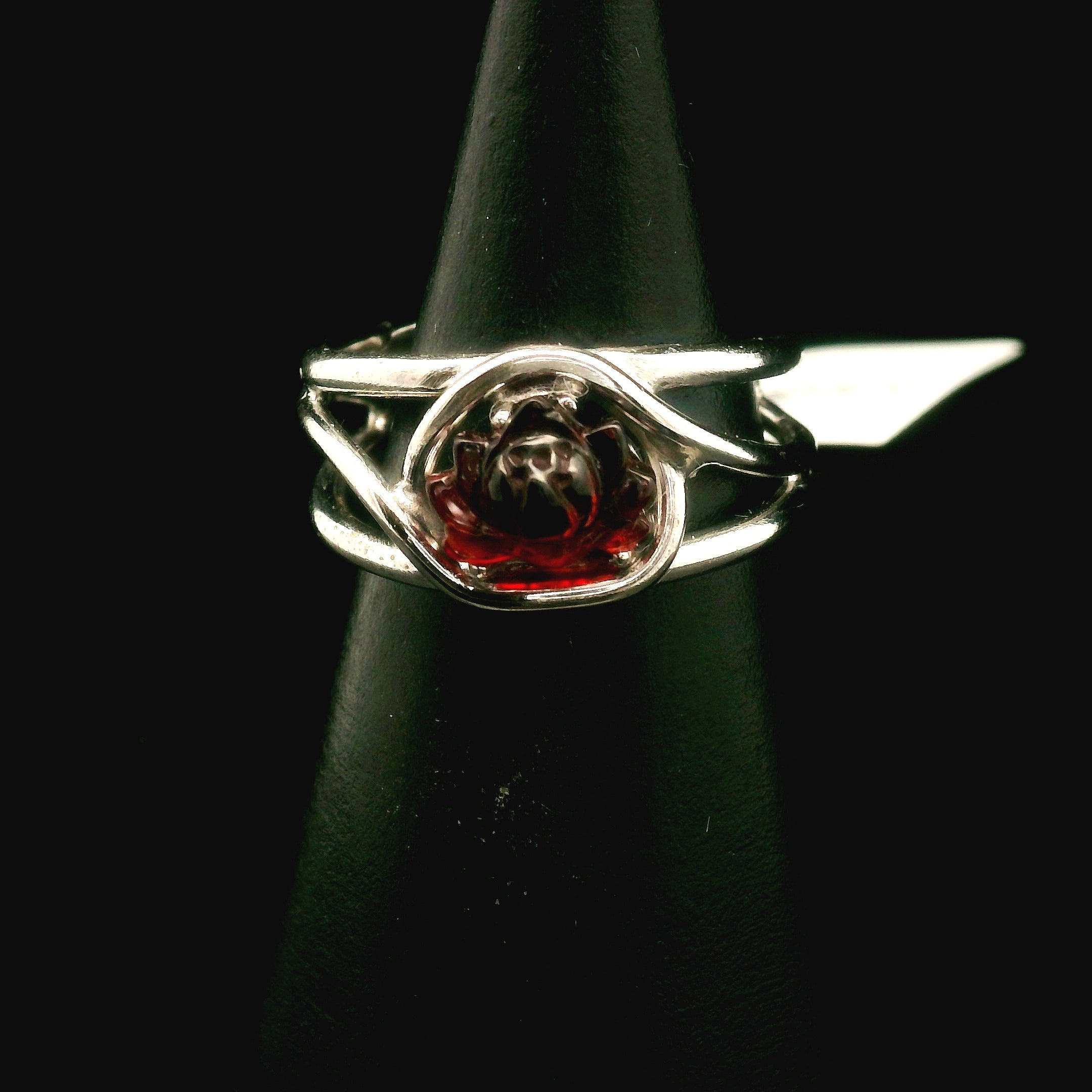 Garnet Lotus Cuff Ring .925 Silver for Health and Strength