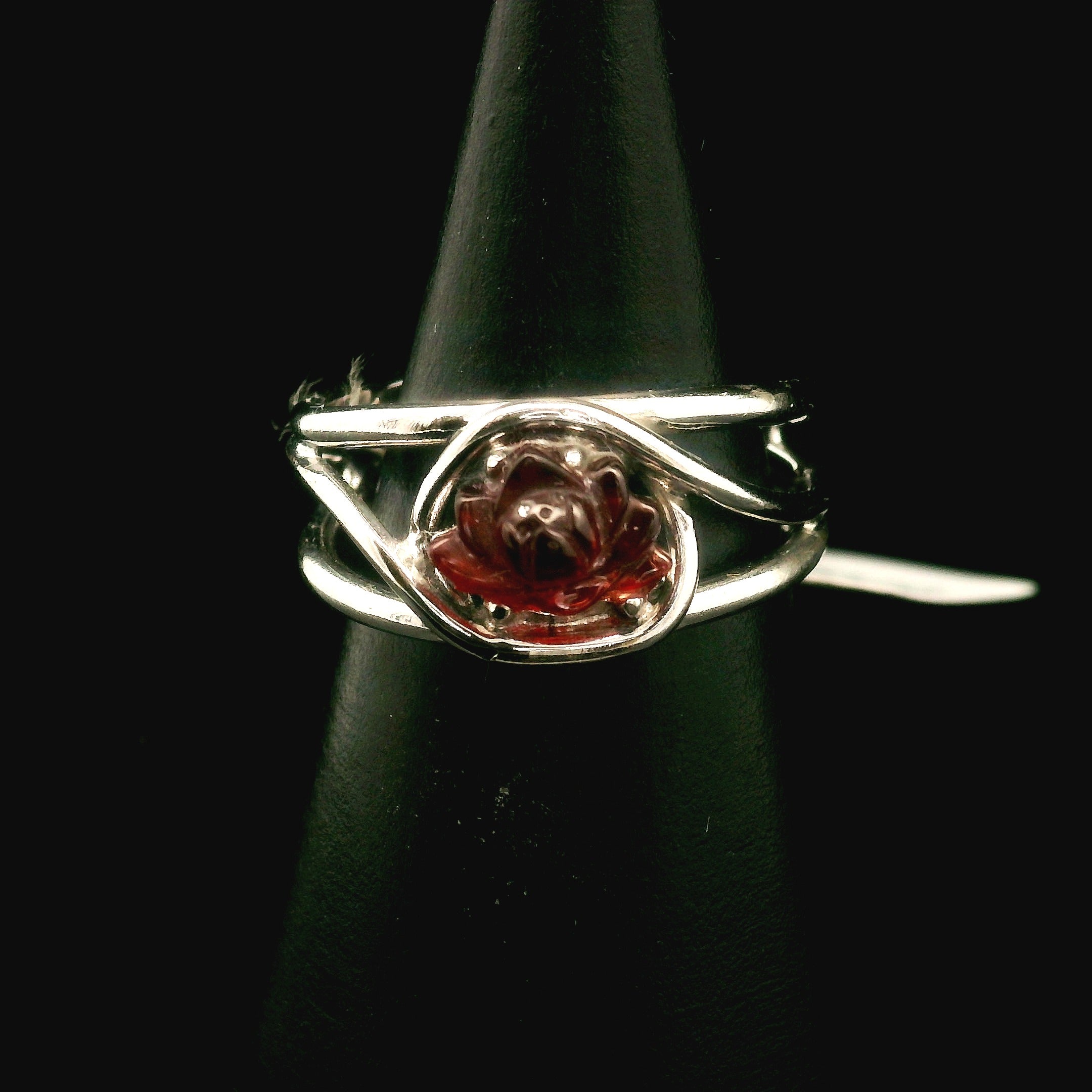 Garnet Lotus Cuff Ring .925 Silver for Health and Strength