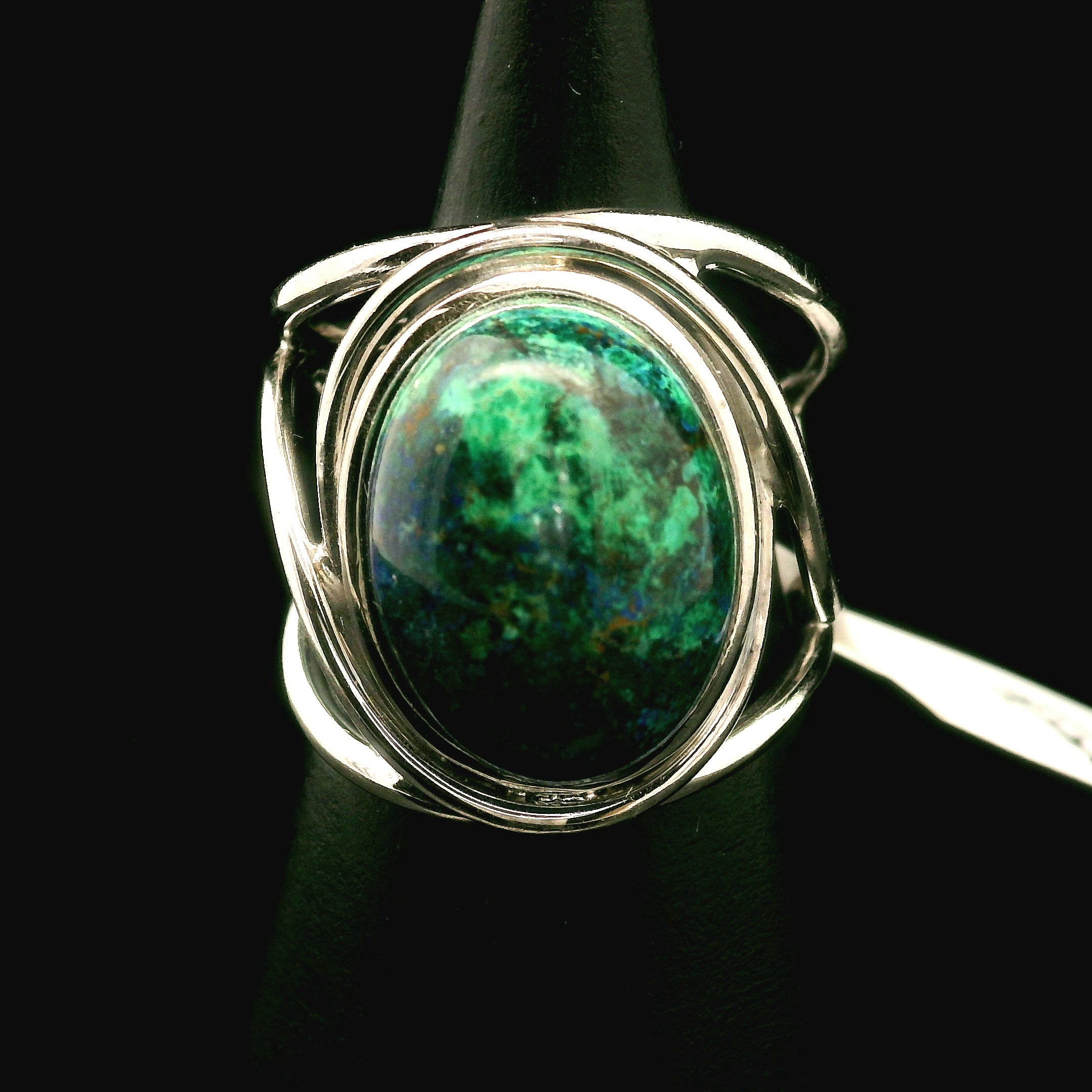 Azurite with Malachite Cuff Ring .925 Silver for Embracing Divine Feminine Power and Healing