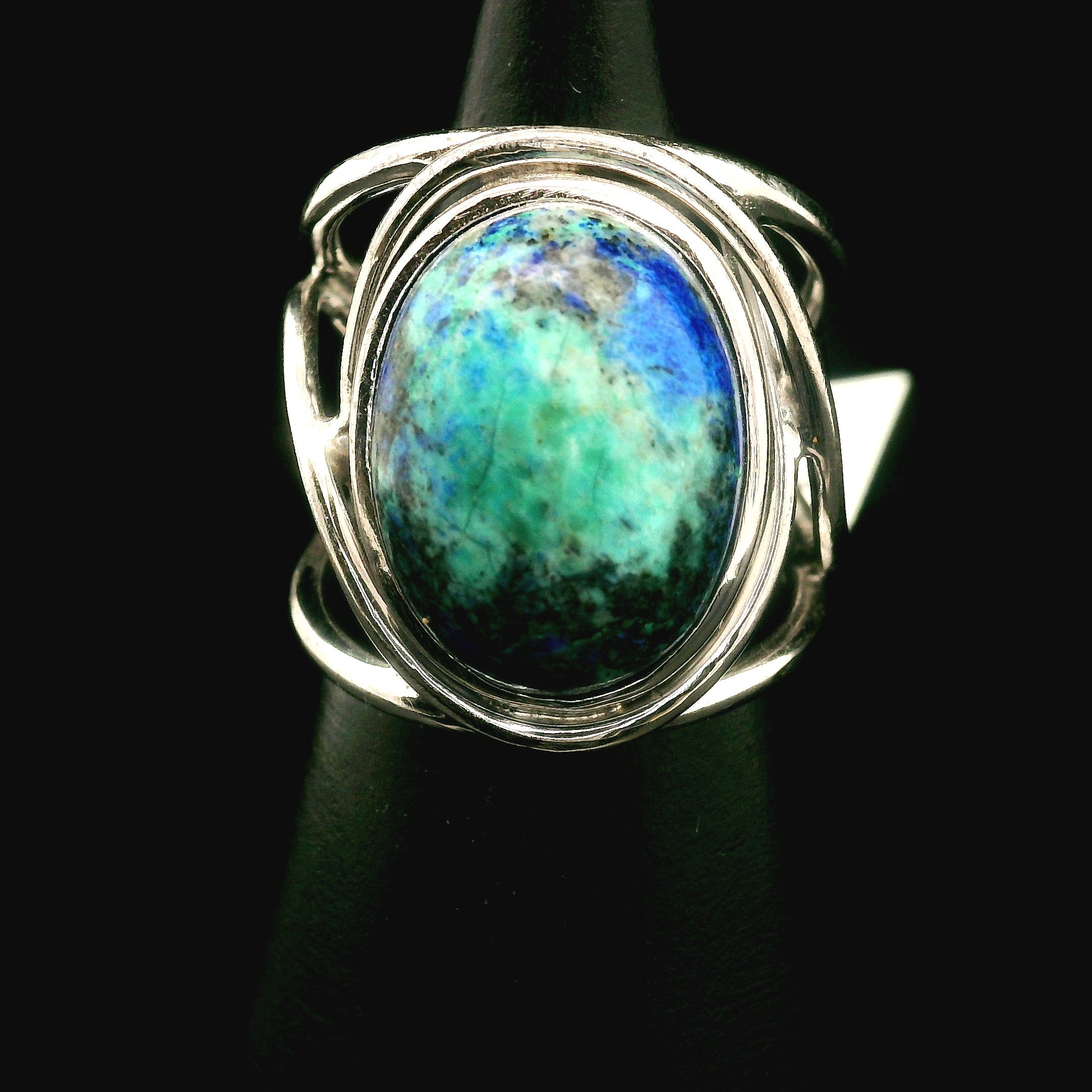Azurite with Malachite Cuff Ring .925 Silver for Embracing Divine Feminine Power and Healing
