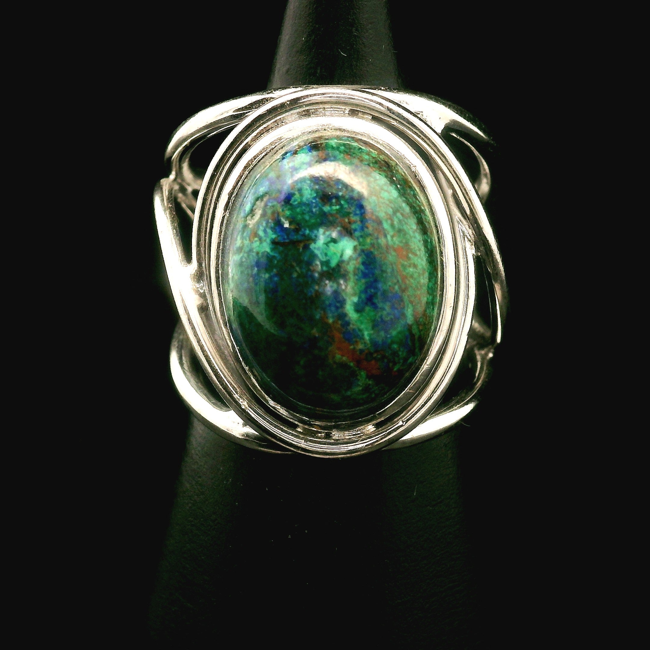 Azurite with Malachite Cuff Ring .925 Silver for Embracing Divine Feminine Power and Healing