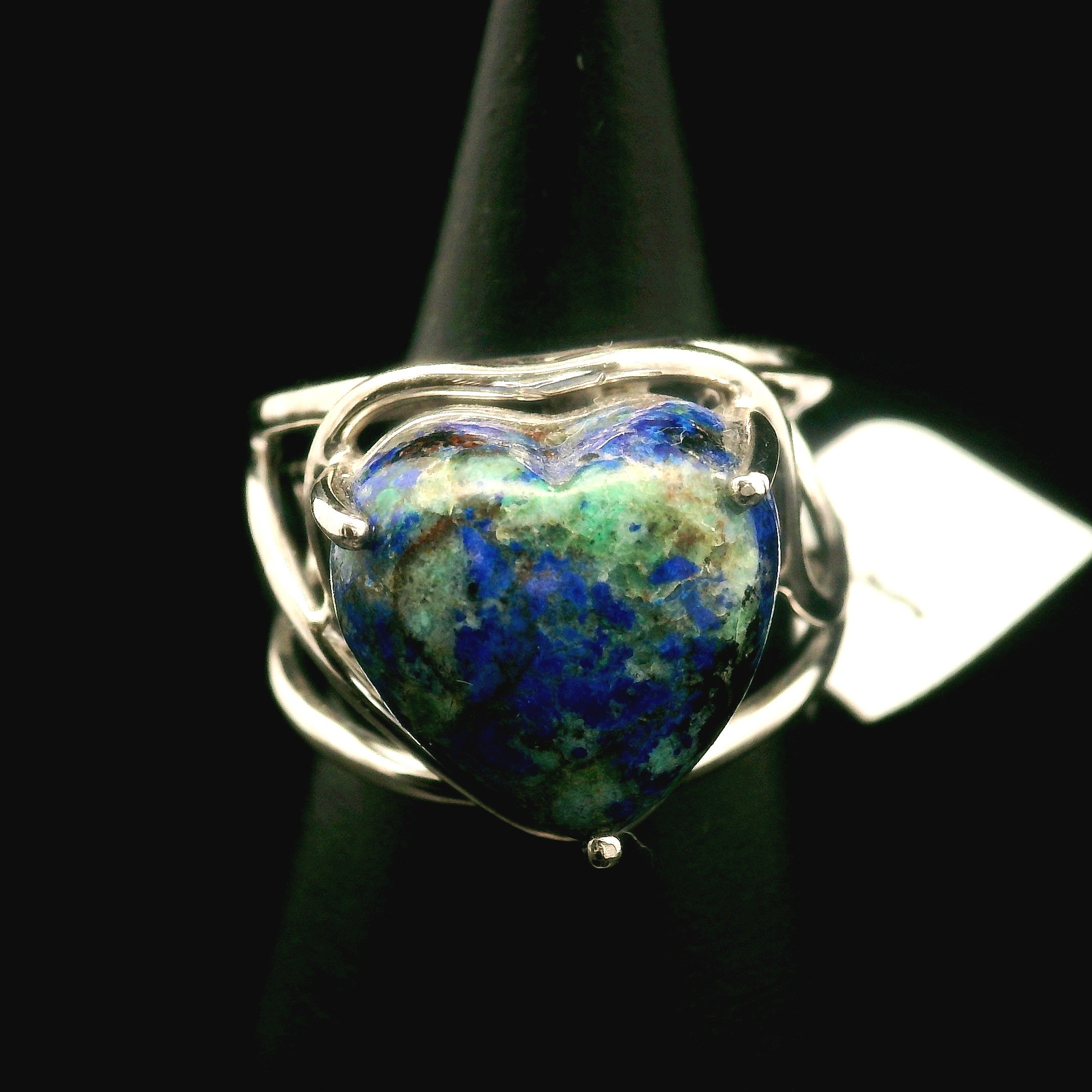 Azurite with Malachite Cuff Ring .925 Silver for Embracing Divine Feminine Power and Healing