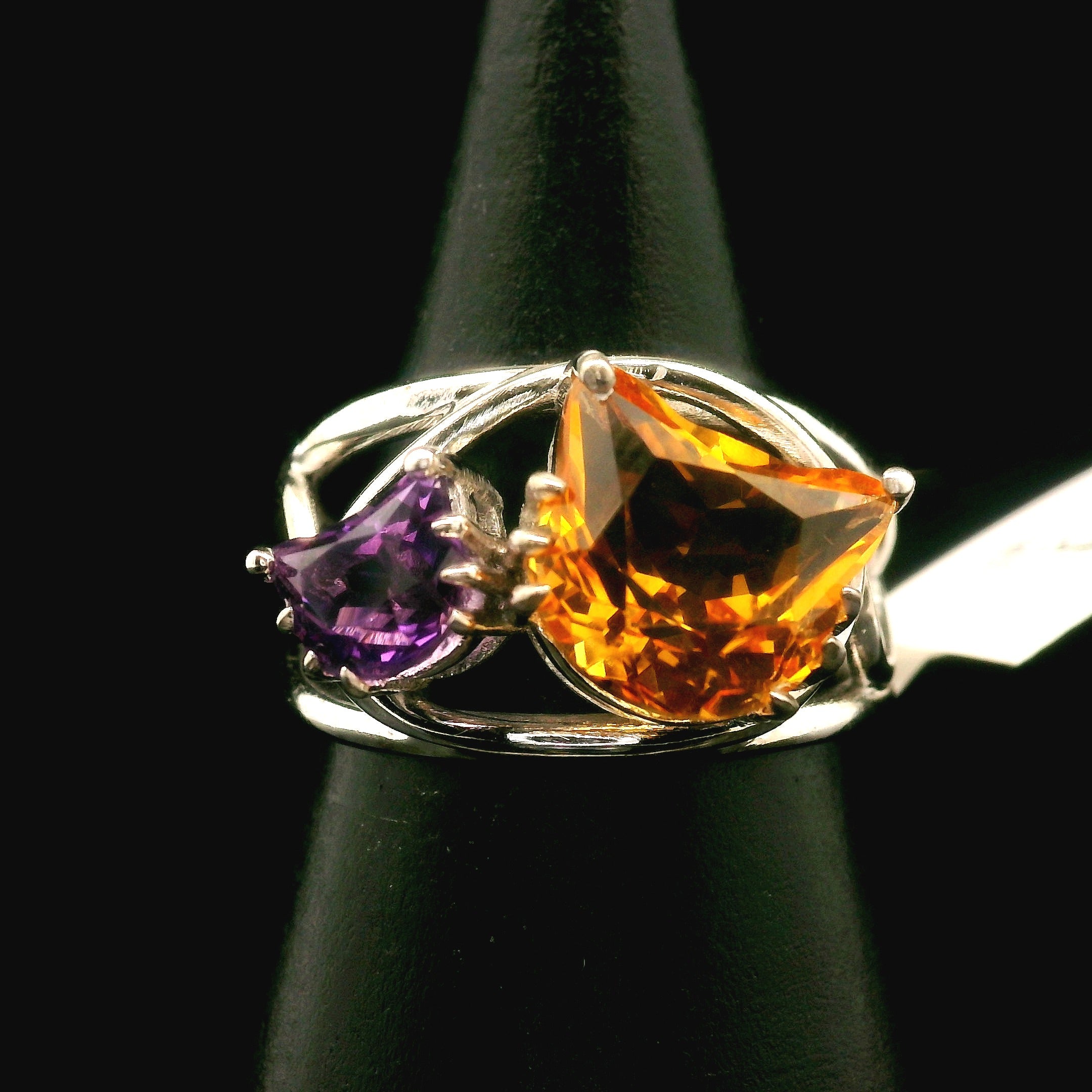 Double Cat Faceted Cuff Ring .925 Silver