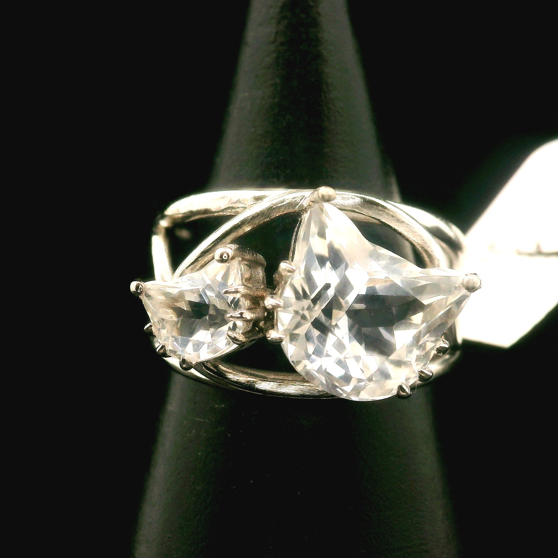 Double Cat Faceted Cuff Ring .925 Silver