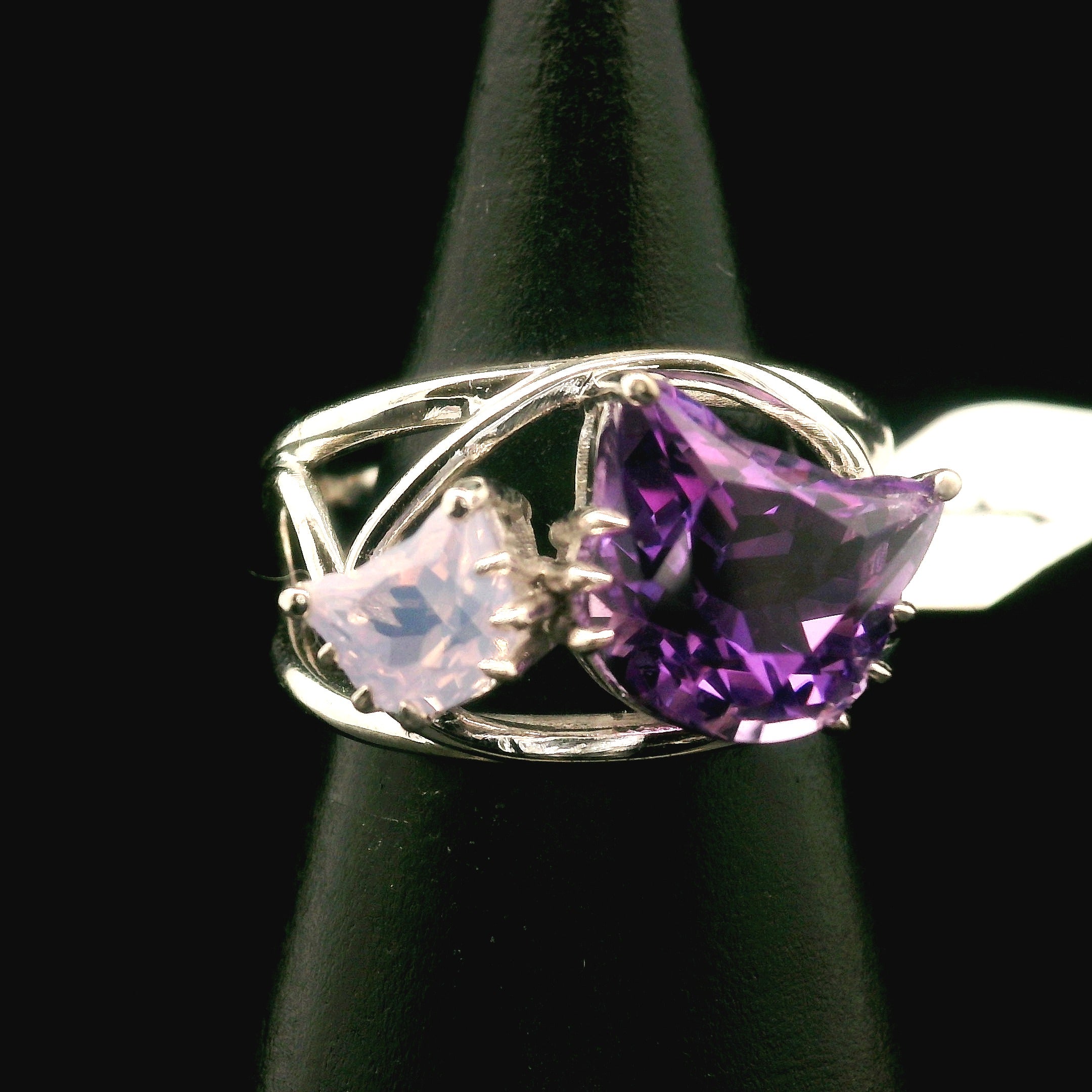 Double Cat Faceted Cuff Ring .925 Silver