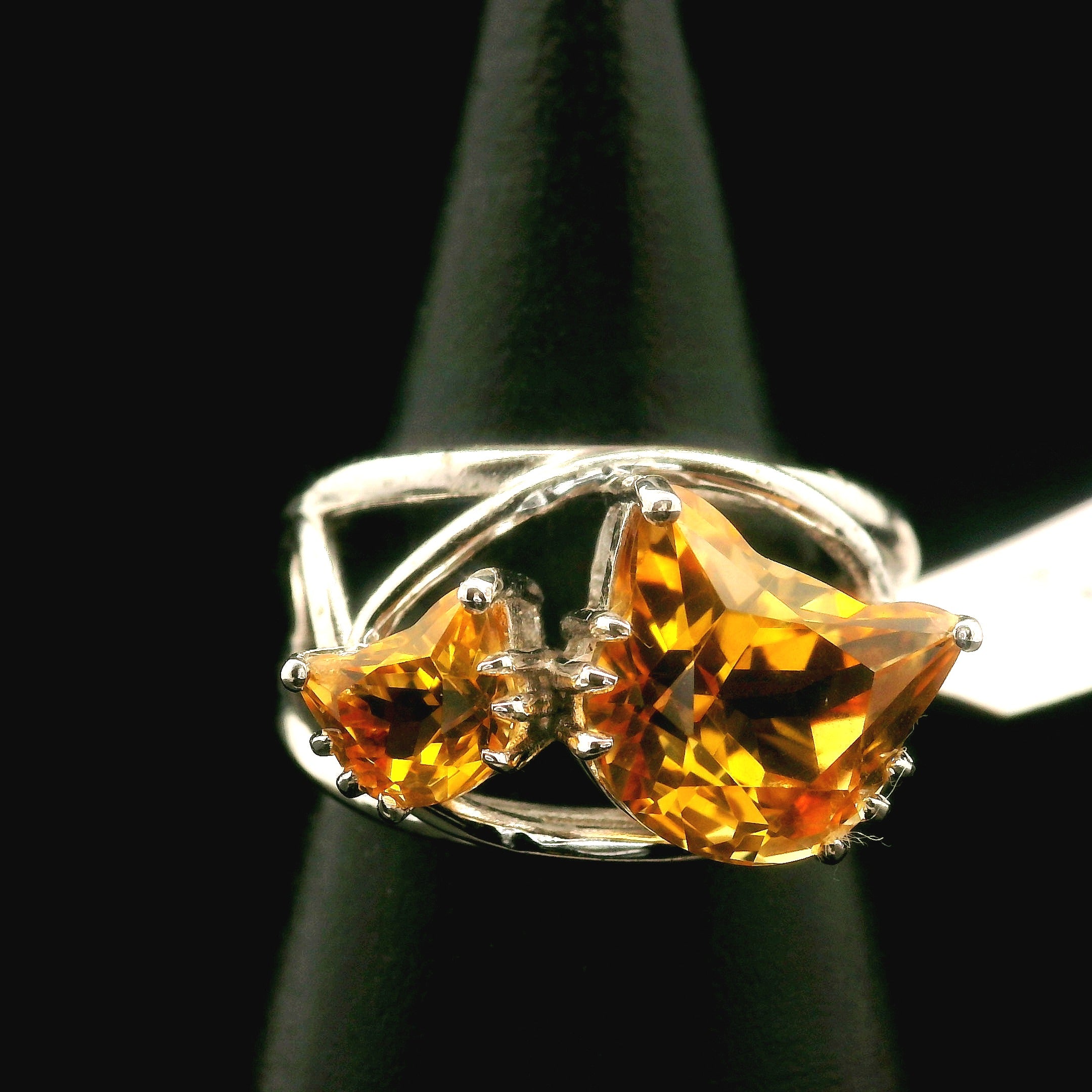 Double Cat Faceted Cuff Ring .925 Silver