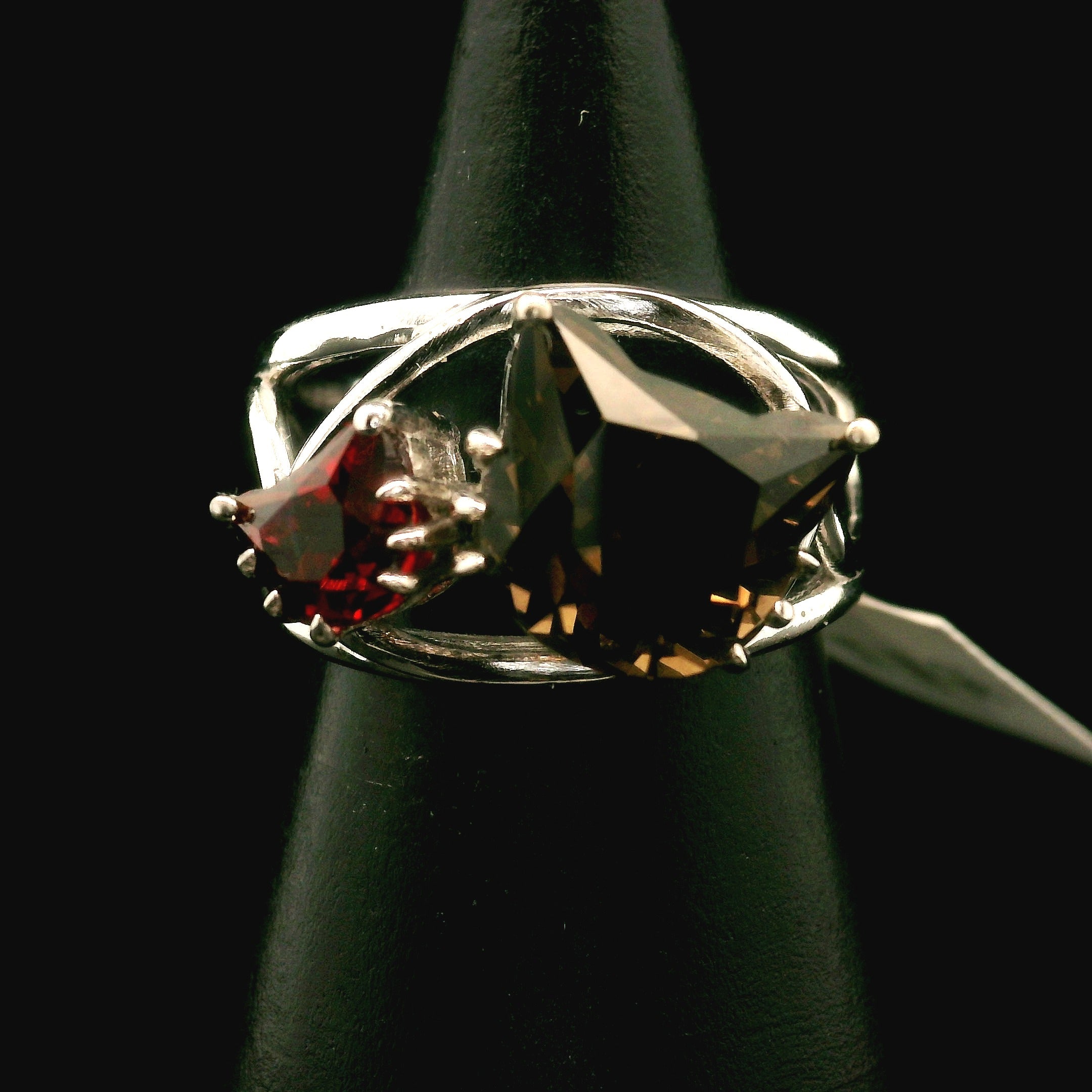 Double Cat Faceted Cuff Ring .925 Silver