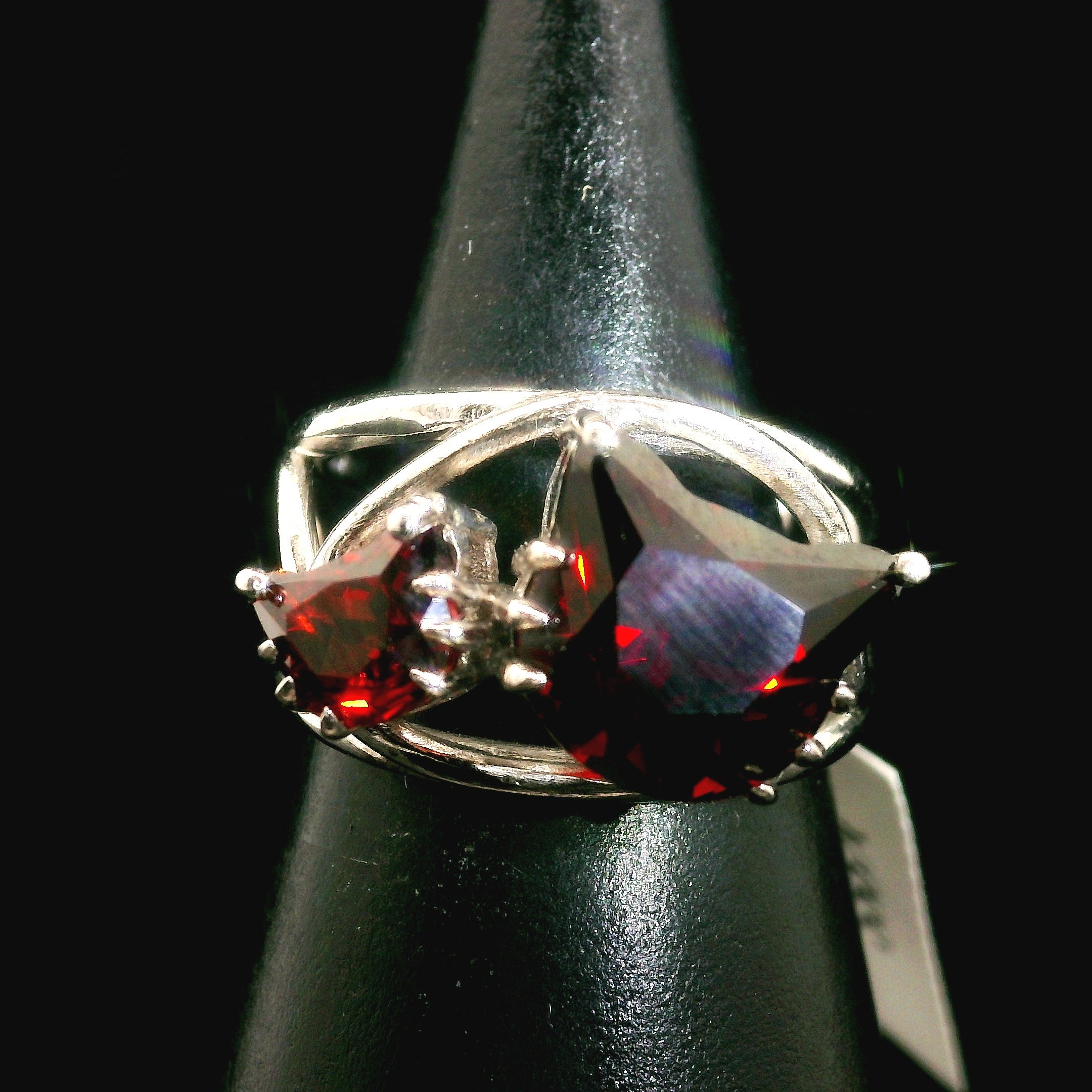 Double Cat Faceted Cuff Ring .925 Silver