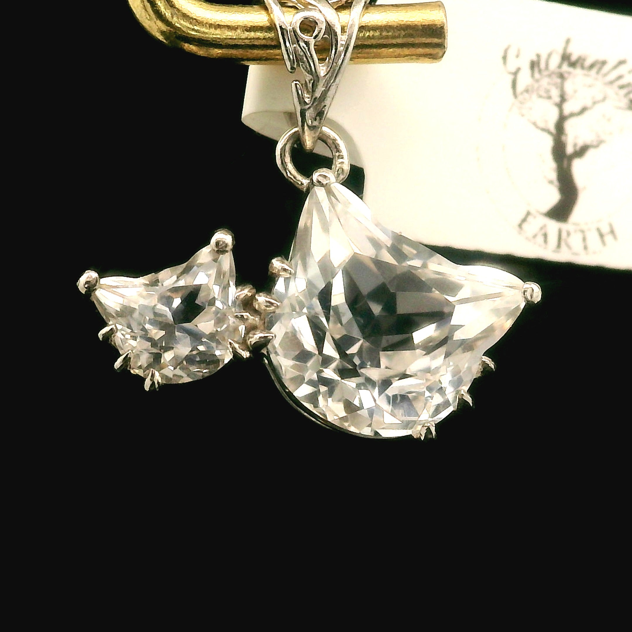 Double Cat Faceted Pendant .925 Silver