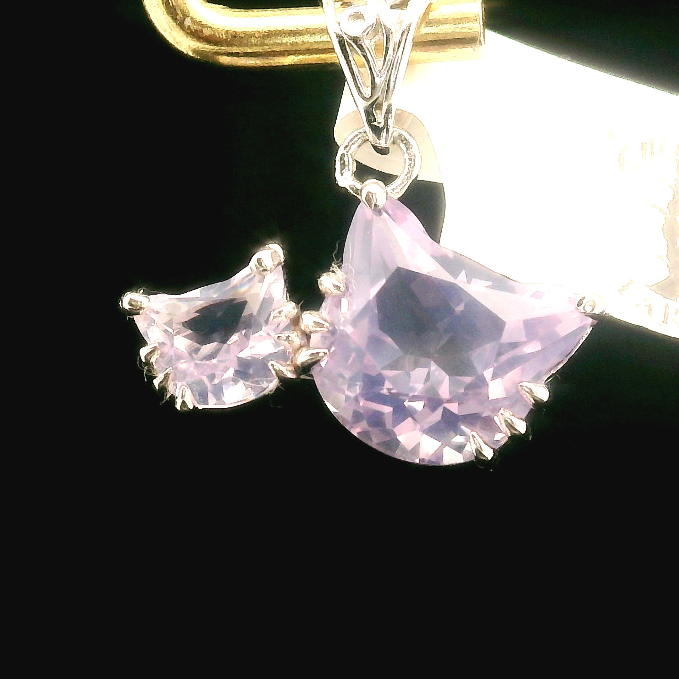 Double Cat Faceted Pendant .925 Silver
