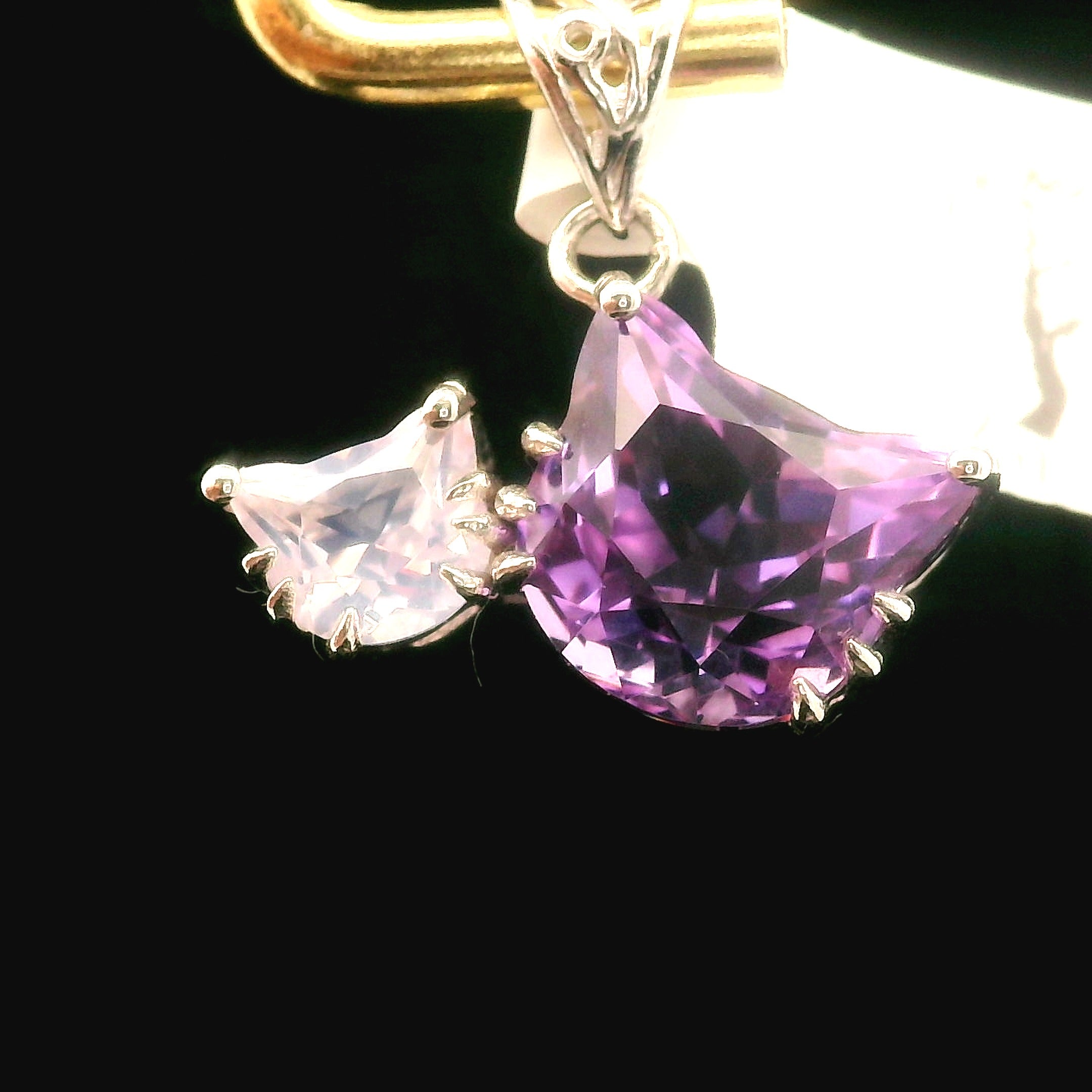 Double Cat Faceted Pendant .925 Silver