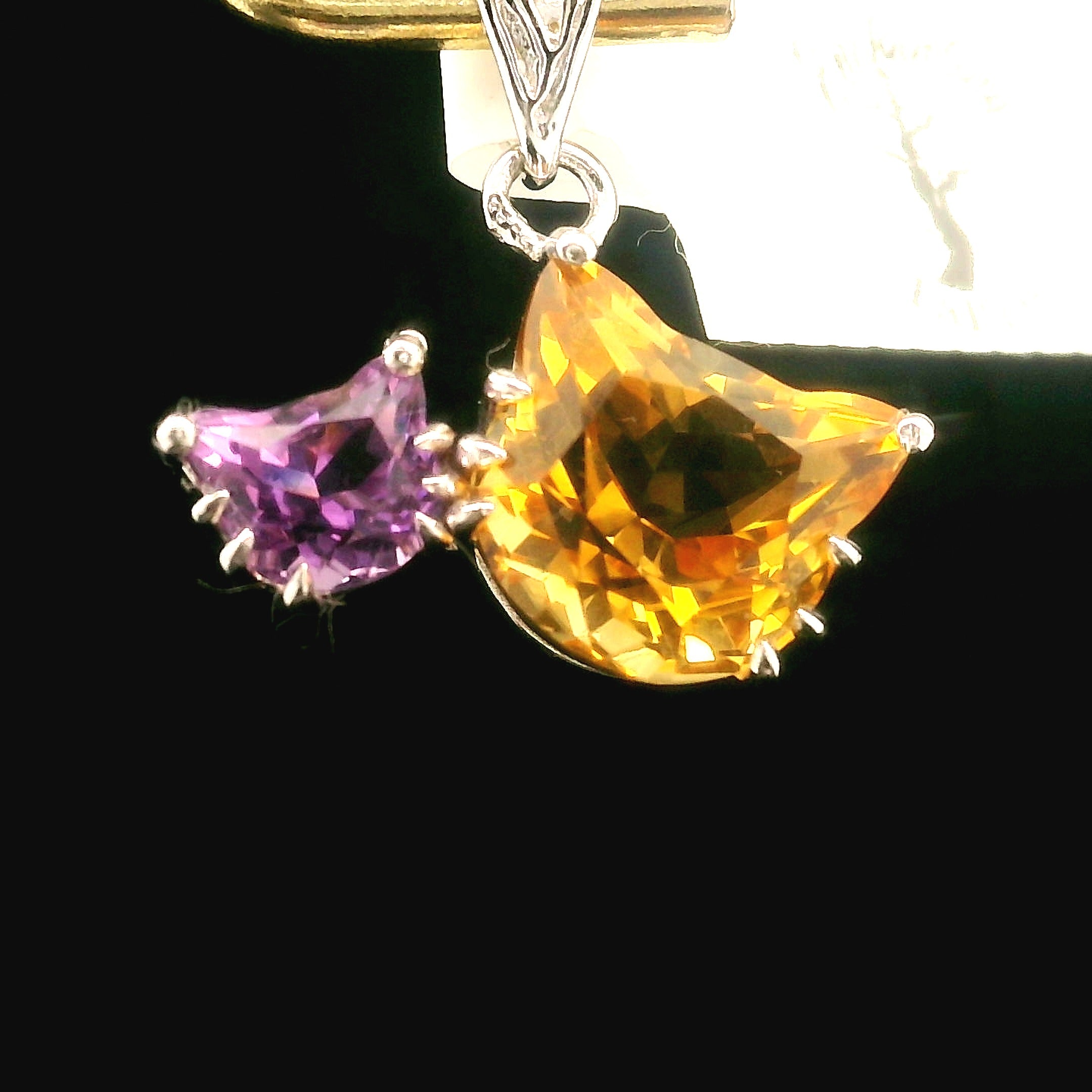 Double Cat Faceted Pendant .925 Silver