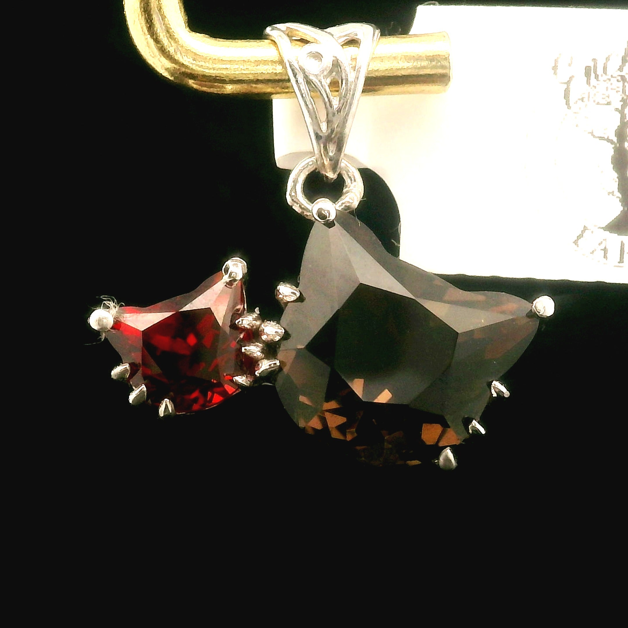 Double Cat Faceted Pendant .925 Silver