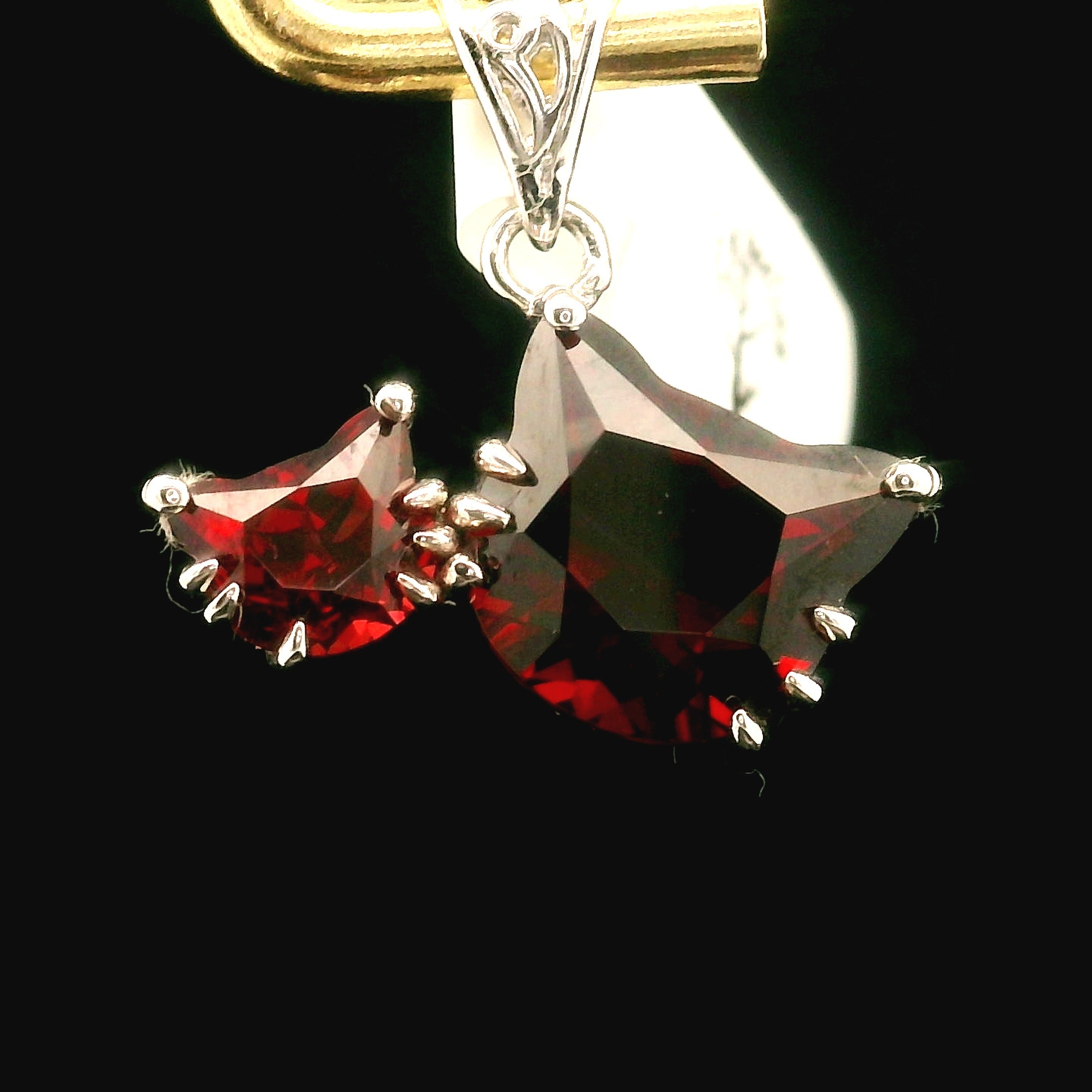 Double Cat Faceted Pendant .925 Silver