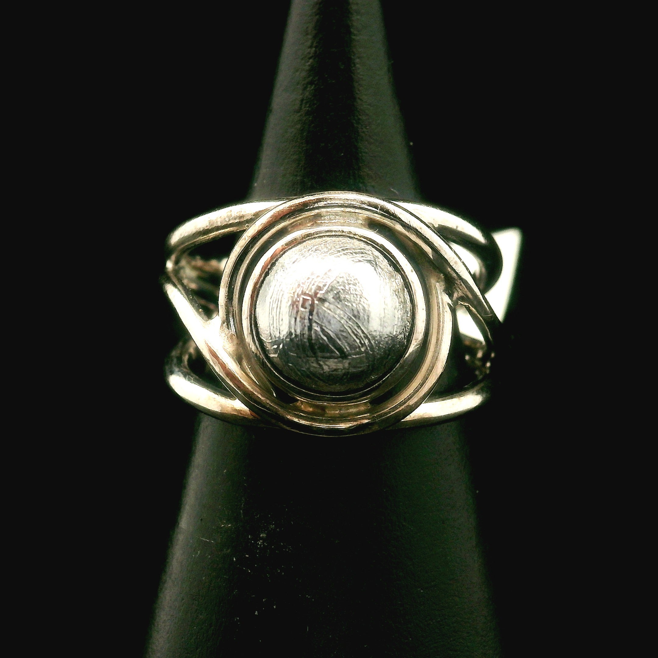 Swedish Muonionalusta Meteorite Cuff Ring Adjustable Ring .925 Silver for Spiritual Awakening and Multidimensional Awareness