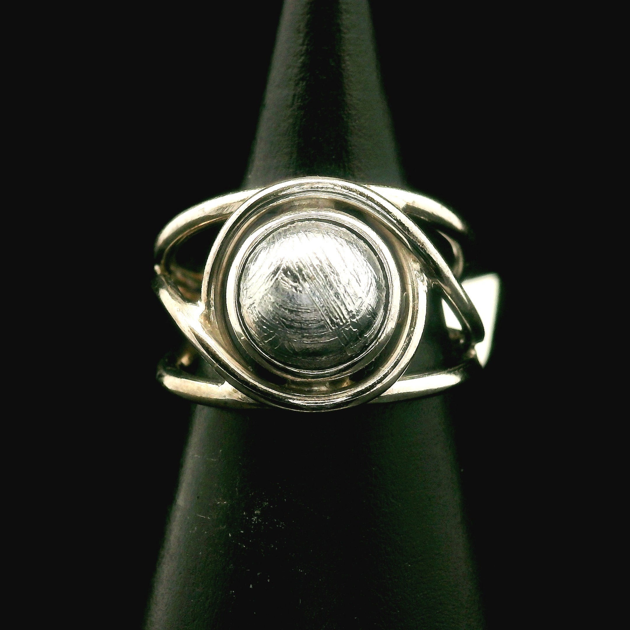 Swedish Muonionalusta Meteorite Cuff Ring Adjustable Ring .925 Silver for Spiritual Awakening and Multidimensional Awareness