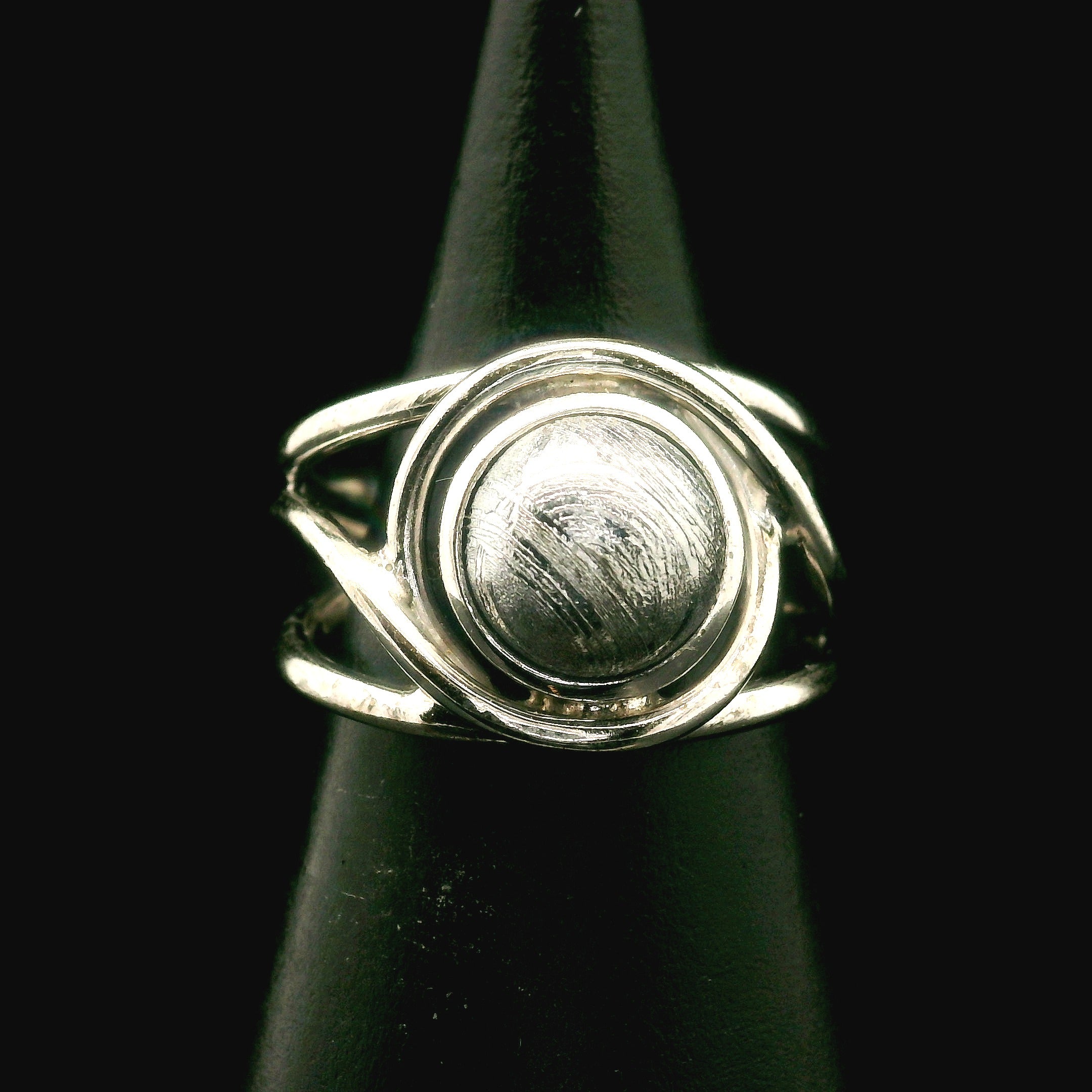 Swedish Muonionalusta Meteorite Cuff Ring Adjustable Ring .925 Silver for Spiritual Awakening and Multidimensional Awareness