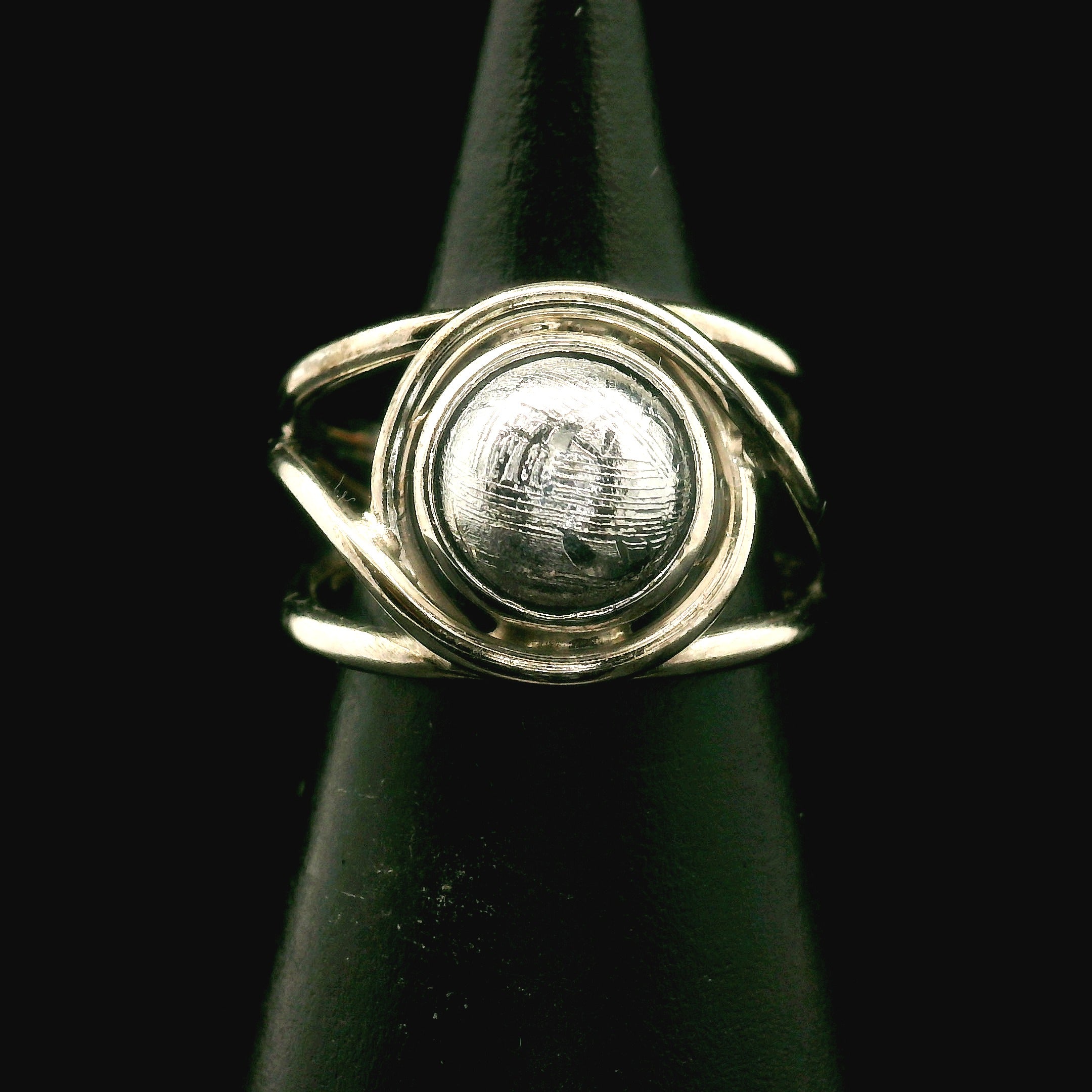Swedish Muonionalusta Meteorite Cuff Ring Adjustable Ring .925 Silver for Spiritual Awakening and Multidimensional Awareness