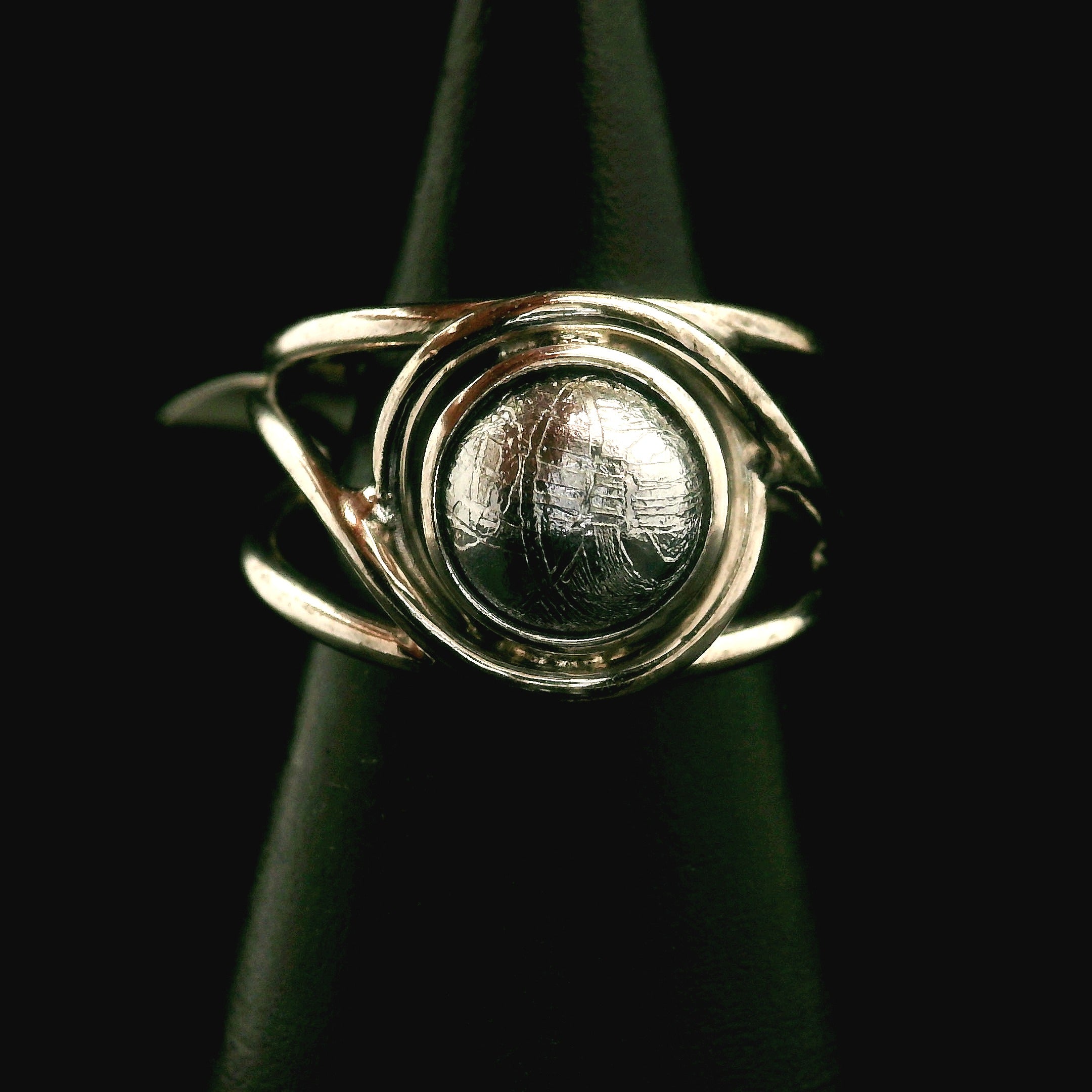 Swedish Muonionalusta Meteorite Cuff Ring Adjustable Ring .925 Silver for Spiritual Awakening and Multidimensional Awareness