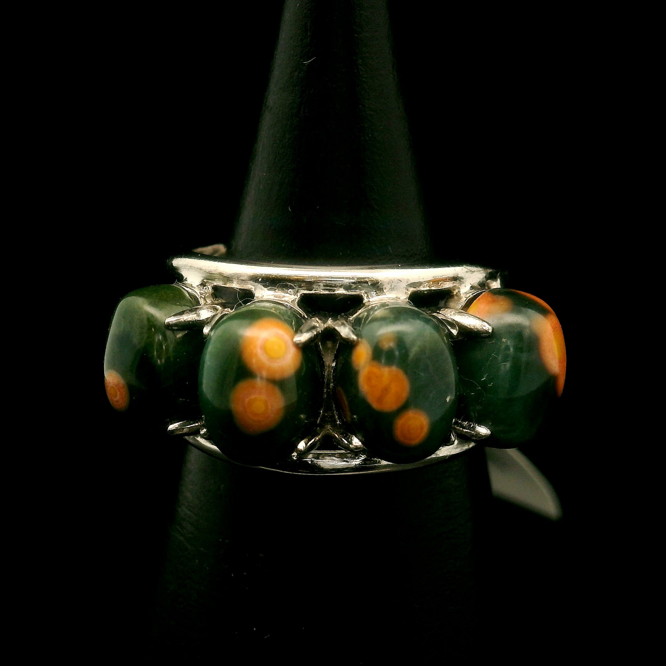 Orbicular "Ocean" Jasper Adjustable Stacker Ring Cuff .925 Silver for Joy and Peace