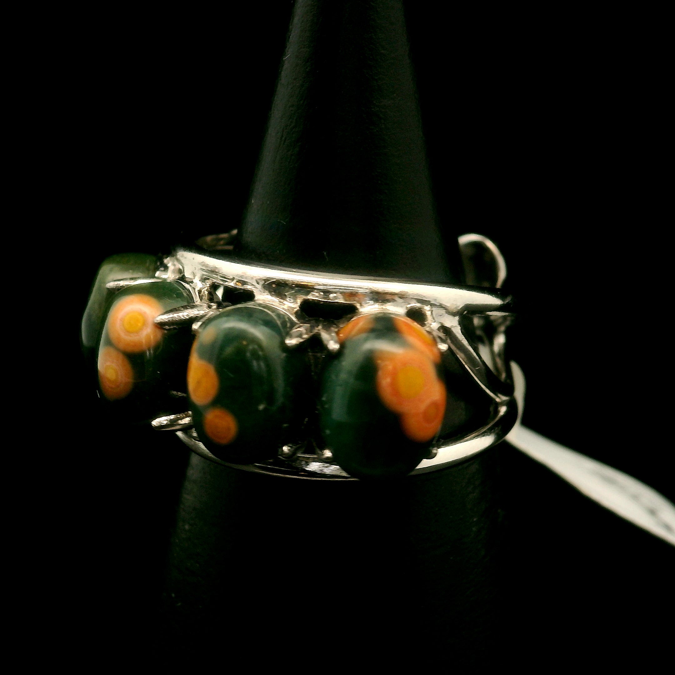 Orbicular "Ocean" Jasper Adjustable Stacker Ring Cuff .925 Silver for Joy and Peace