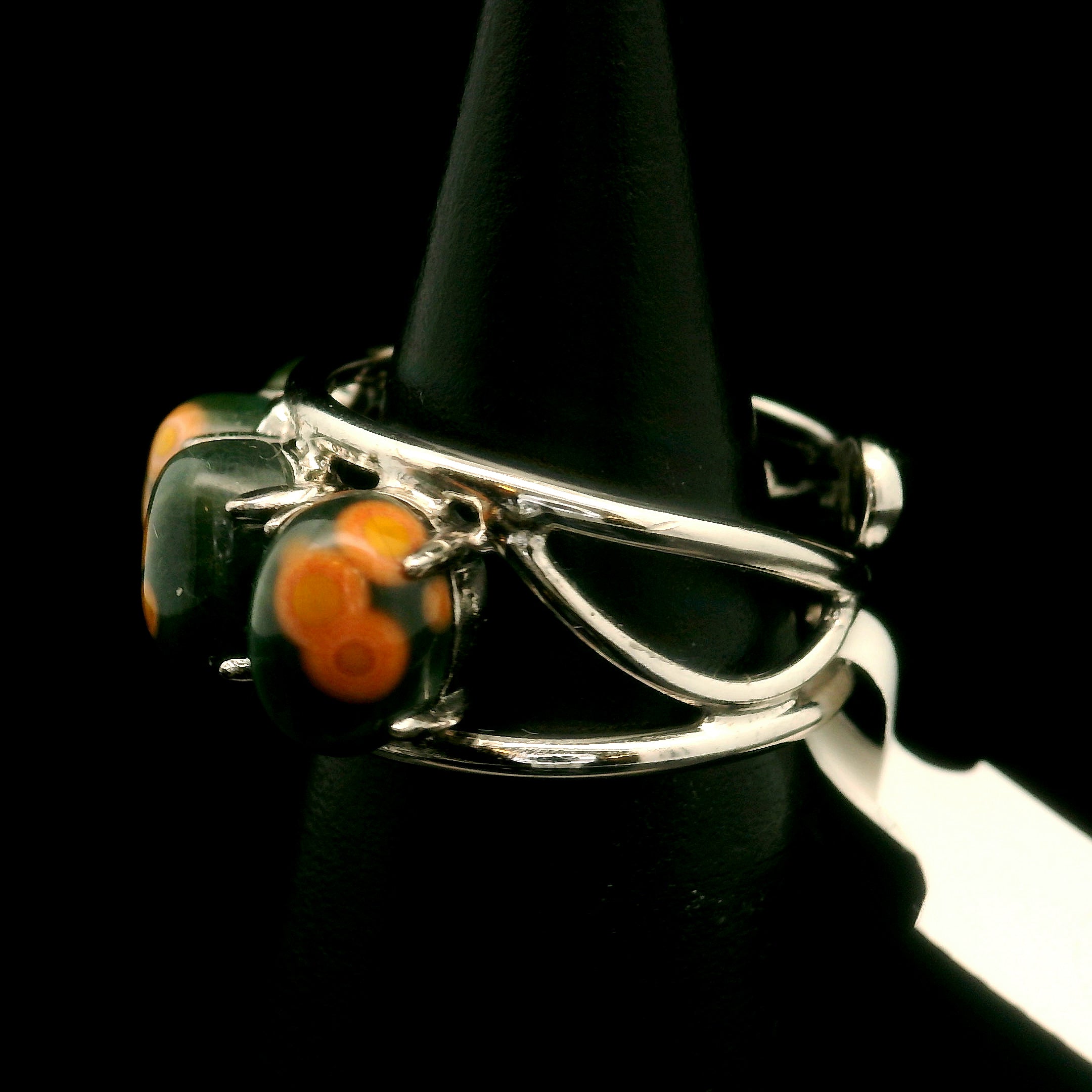 Orbicular "Ocean" Jasper Adjustable Stacker Ring Cuff .925 Silver for Joy and Peace