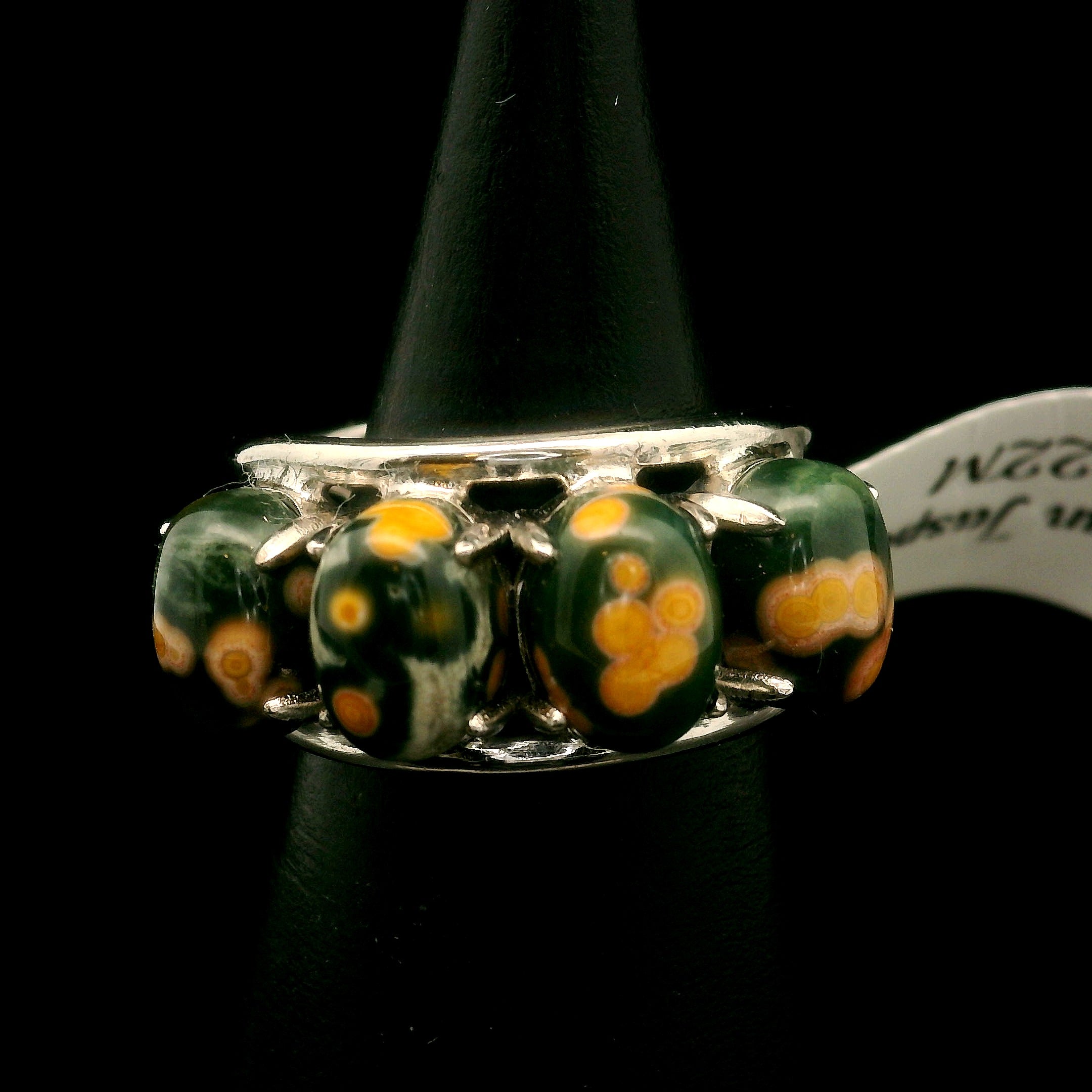 Orbicular "Ocean" Jasper Adjustable Stacker Ring Cuff .925 Silver for Joy and Peace