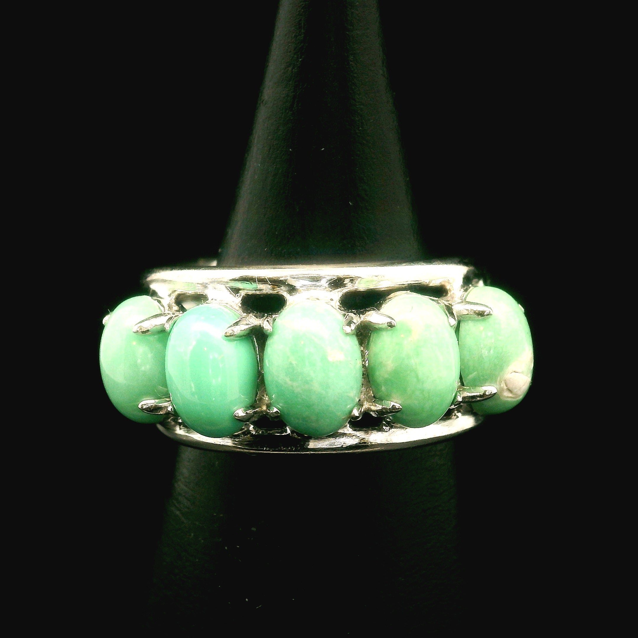 Variscite Stacker Cuff Ring .925 Silver for Emotional Healing, Joy, Love and Prosperity