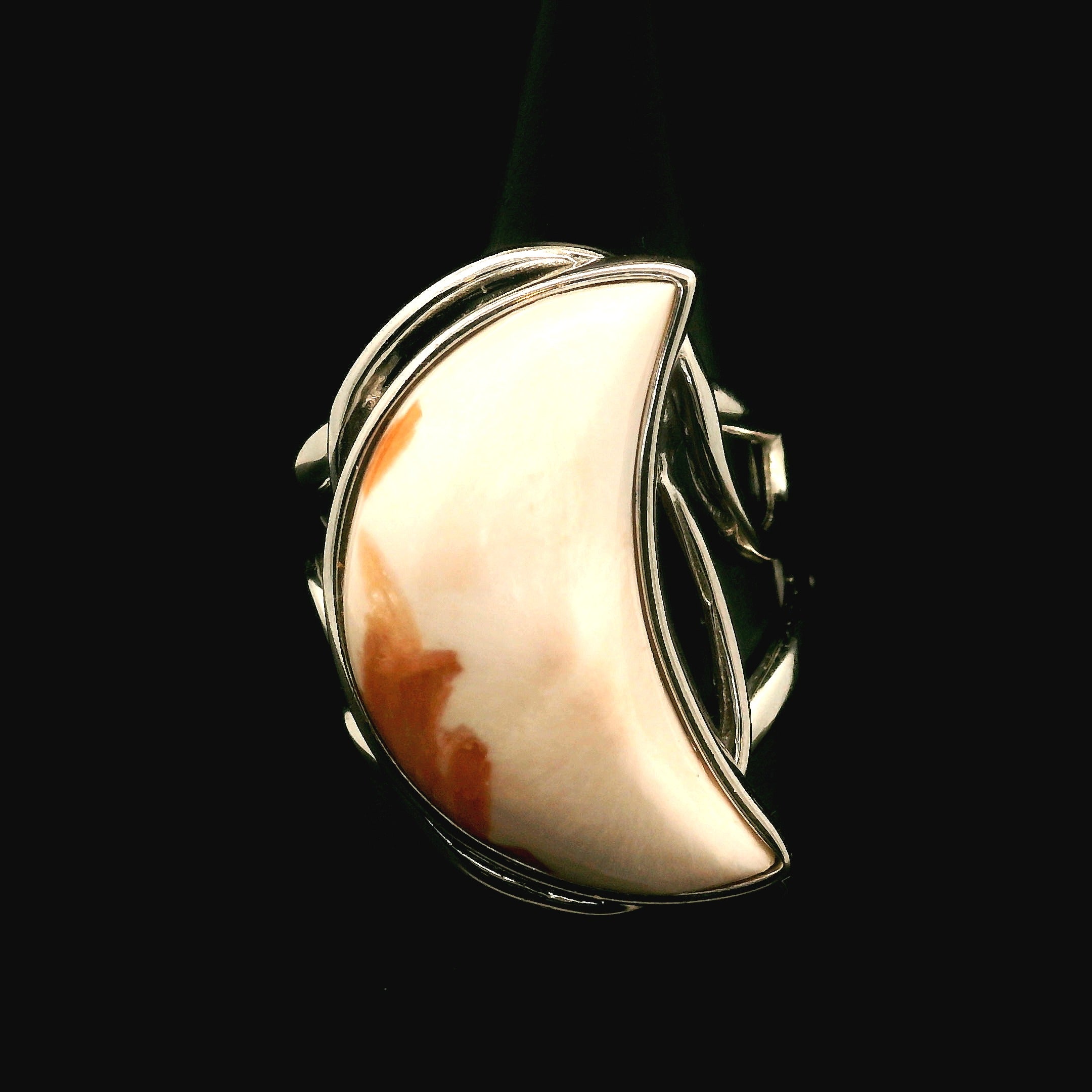 Scolecite Stilbite Moon Cuff Ring .925 Silver for Accessing Higher Realms and Lineage Healing