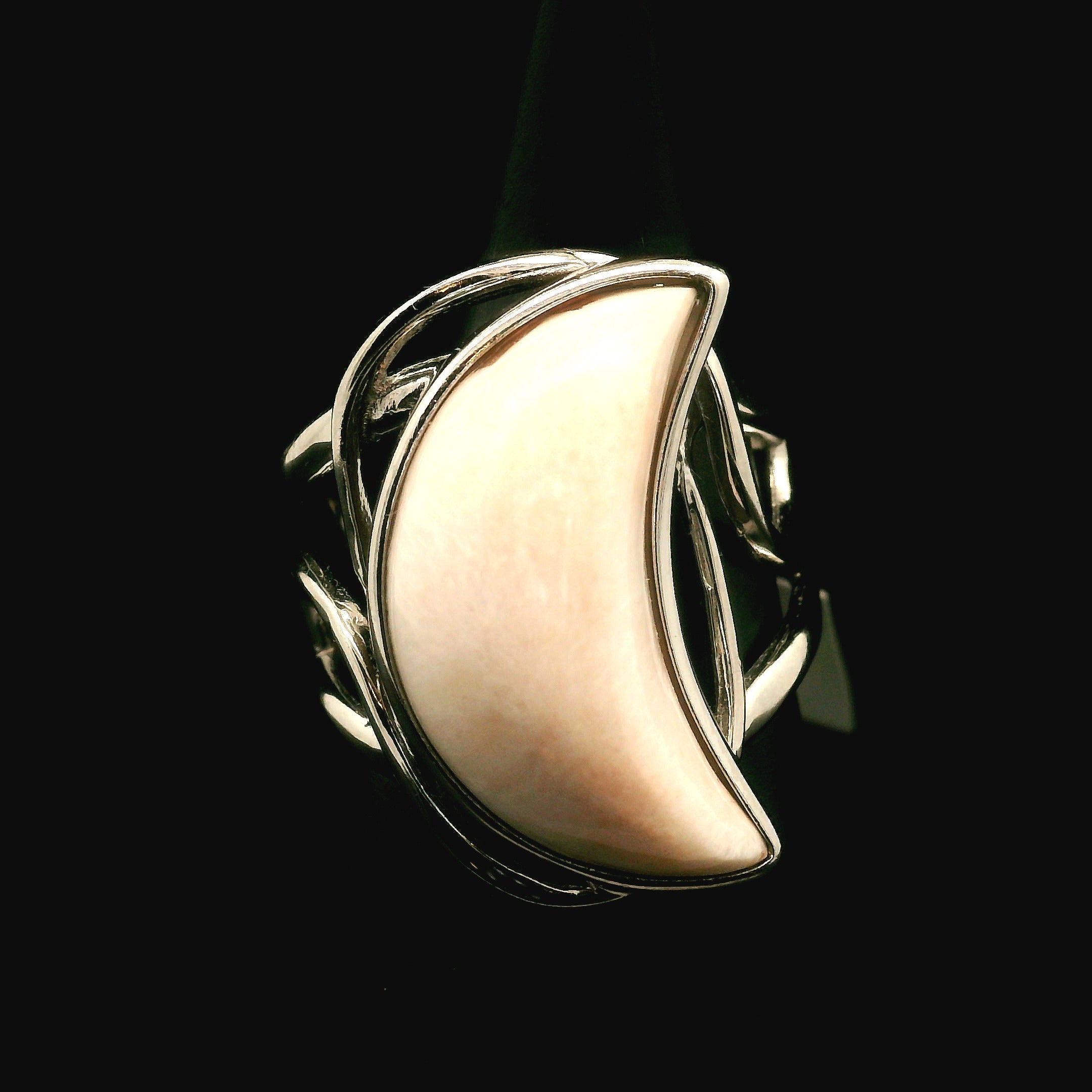 Scolecite Stilbite Moon Cuff Ring .925 Silver for Accessing Higher Realms and Lineage Healing