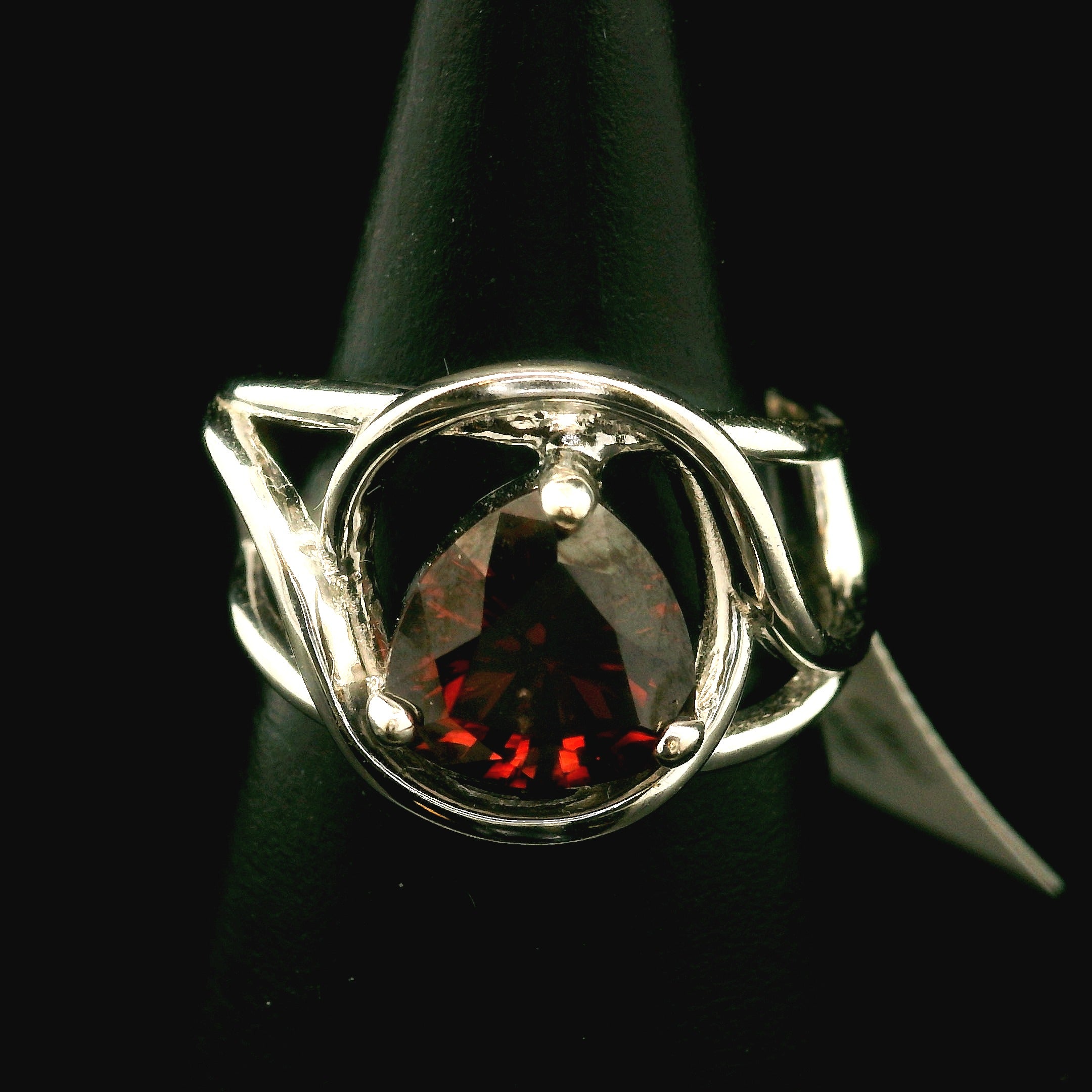 Red Zircon Cuff Ring .925 Silver for Determination, Organization & Transformation