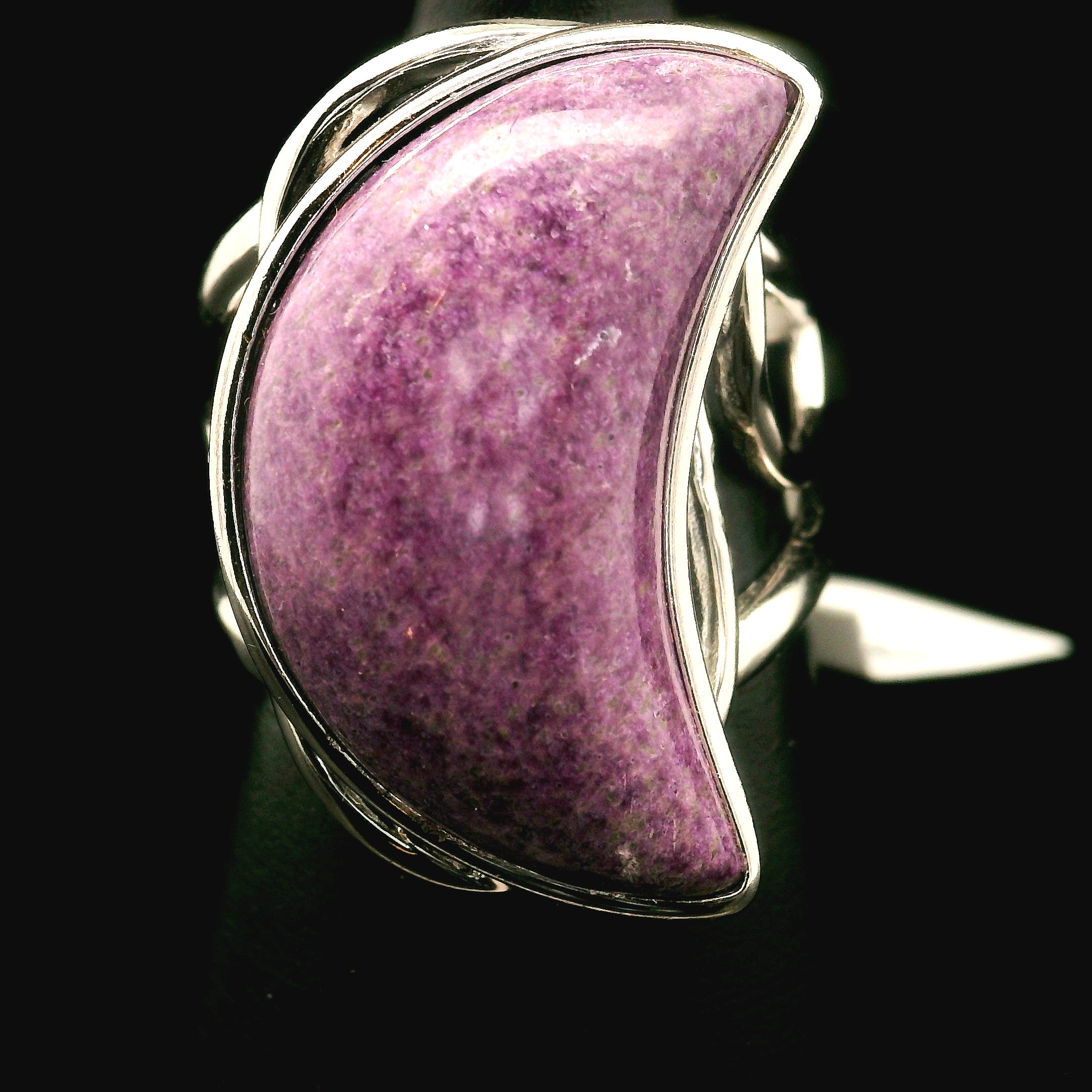 Atlantisite Stichtite in Serpentine Finger Cuff Adjustable Ring .925 Silver with Rhodium Plating for Emotional Maturity, Inner Peace and Improved Self Esteem