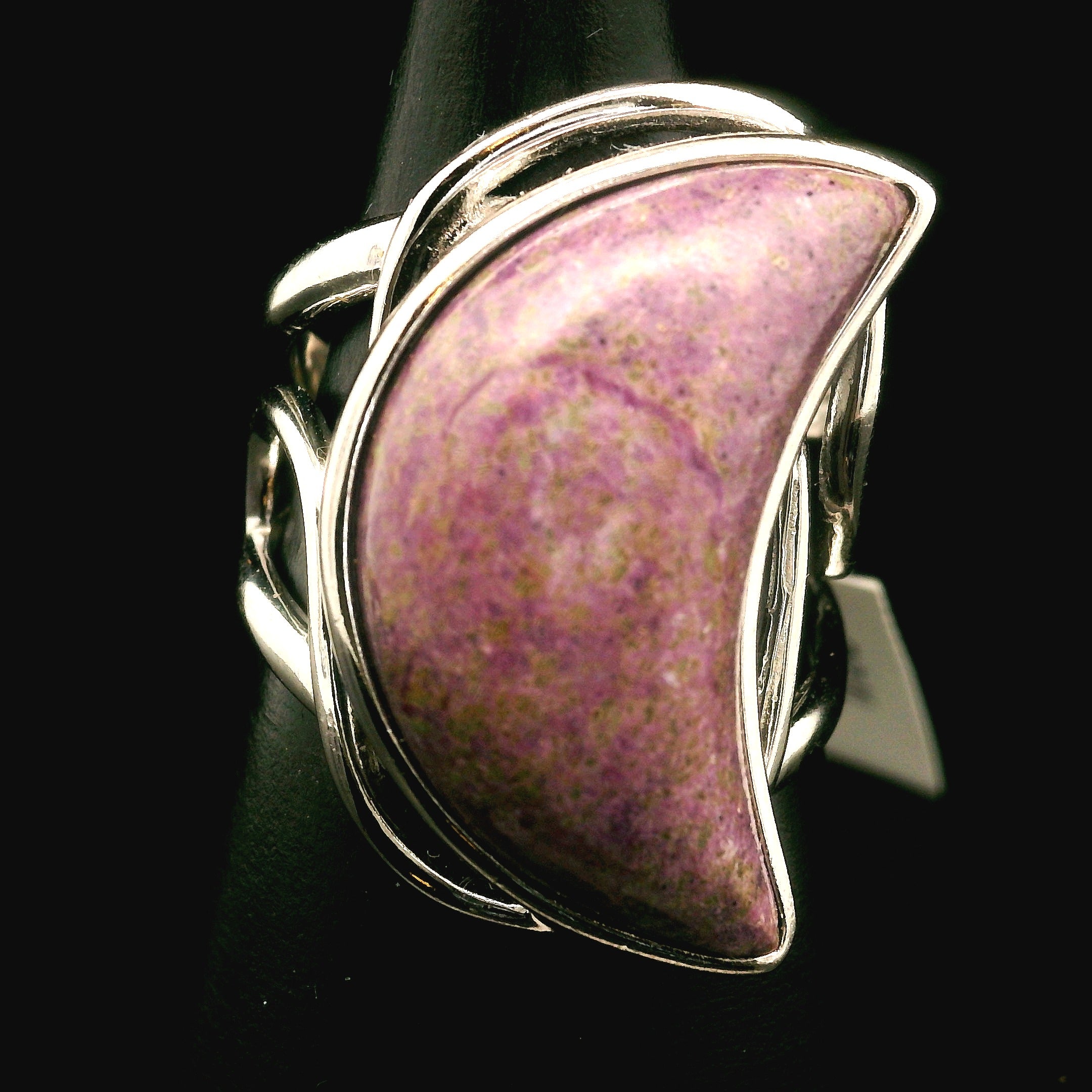 Atlantisite Stichtite in Serpentine Finger Cuff Adjustable Ring .925 Silver with Rhodium Plating for Emotional Maturity, Inner Peace and Improved Self Esteem